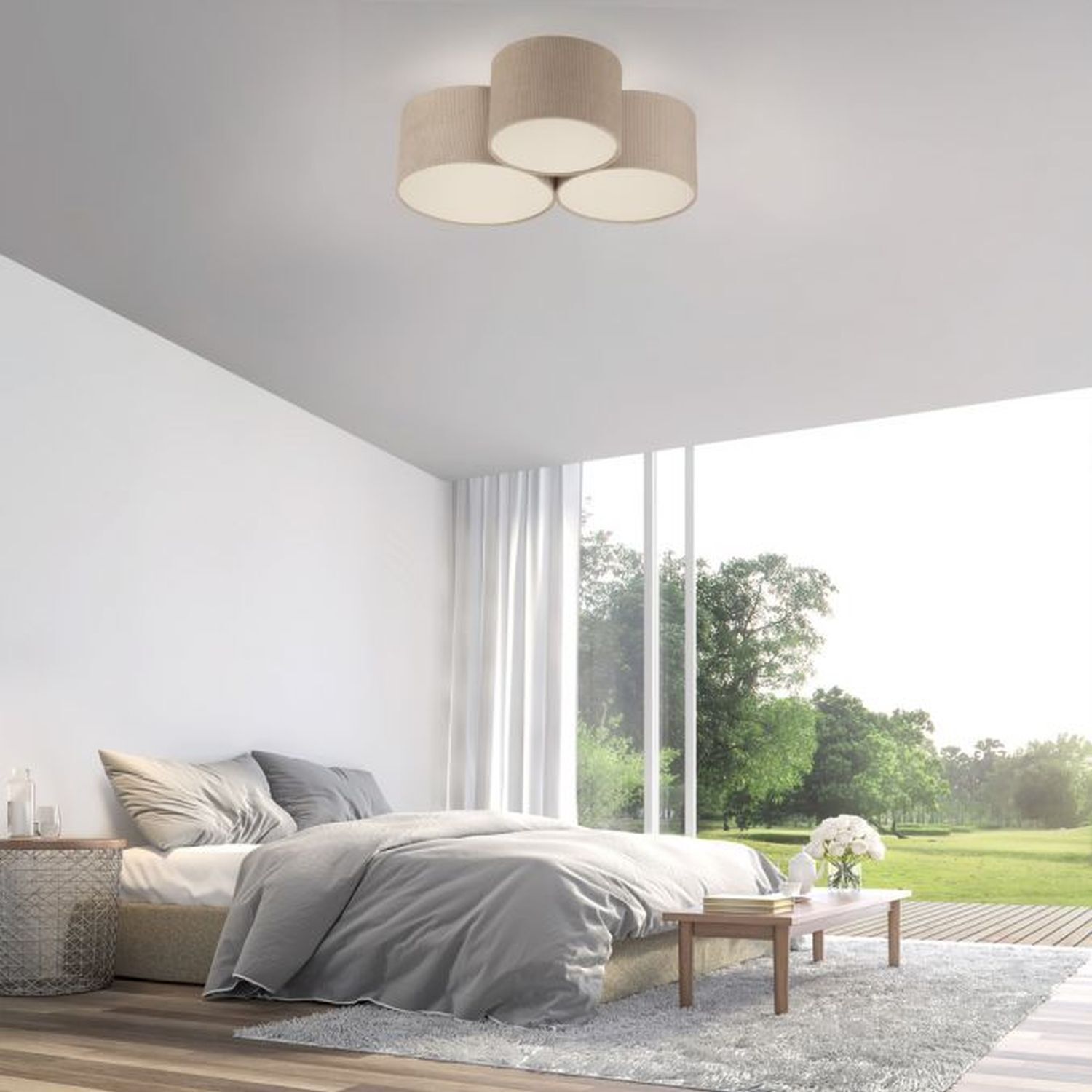 Wohnliche Deckenlampe Beige E27 L:70 cm 3-flmg blendarm Dekoration für Zuhause, Deckenleuchte, Drinnen, Innenarchitektur, Klebeband