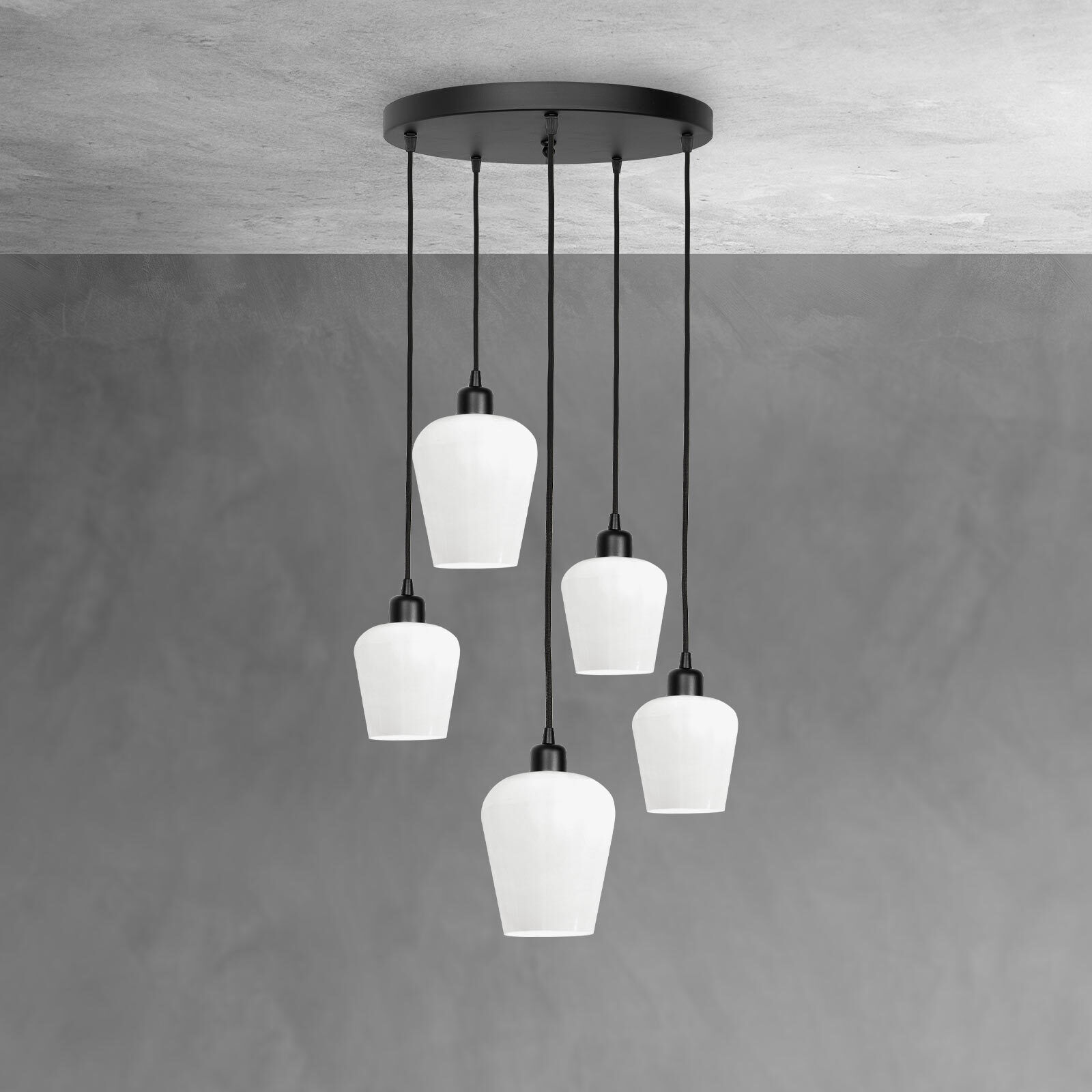 Pendelleuchte Schwarz Weiß Ø 45 cm Messing Eisen Glas 5x E27