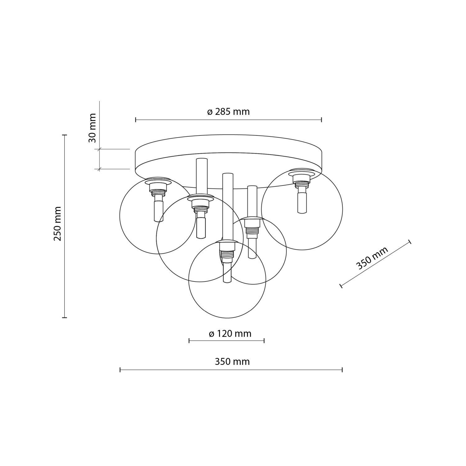 Deckenlampe Glas Metall Ø 35 cm klein Schwarz Gold 5x G9 CAD-Diagramm, Diagramm, Handlung