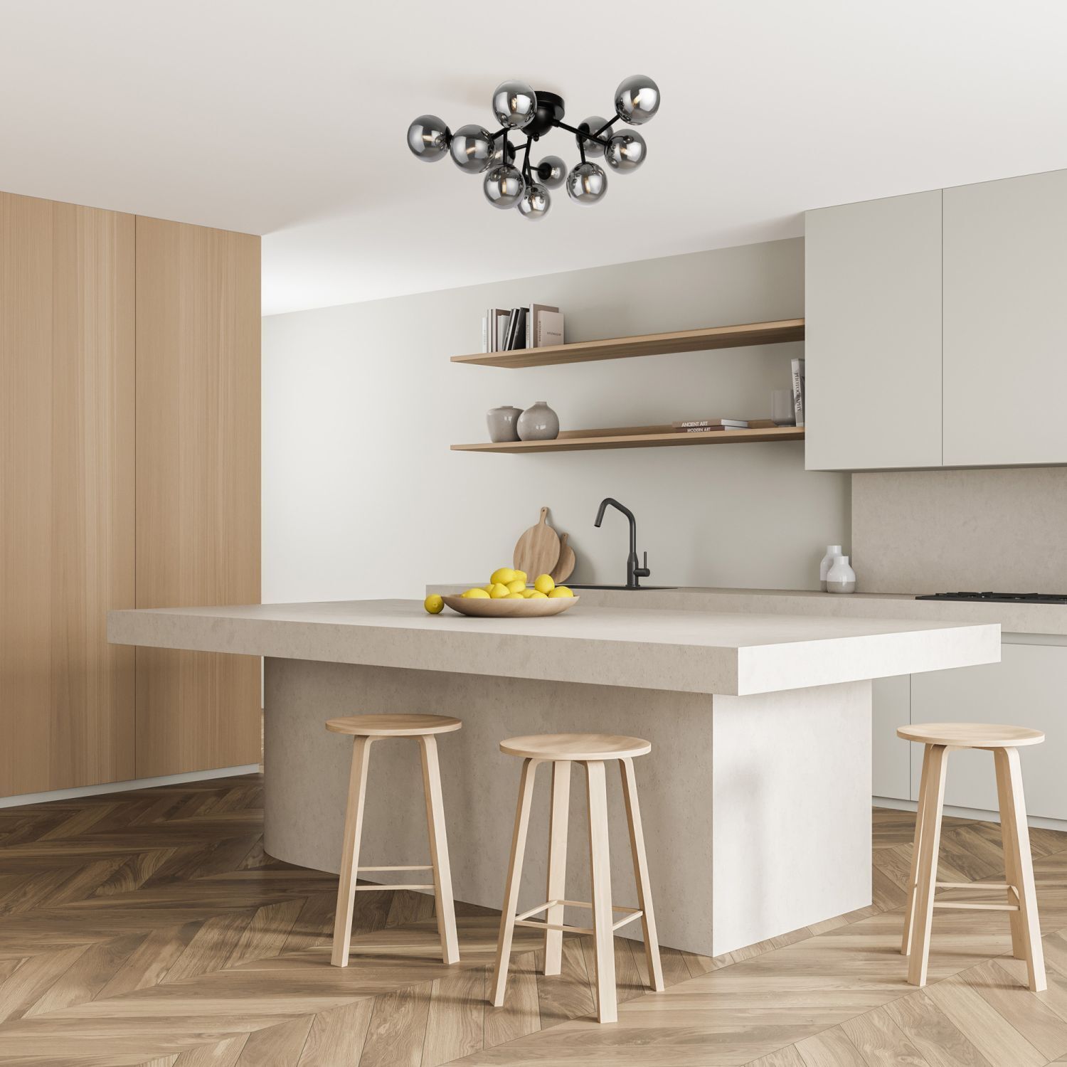 Drinnen, Innenarchitektur, Küche, Kücheninsel, Barhocker