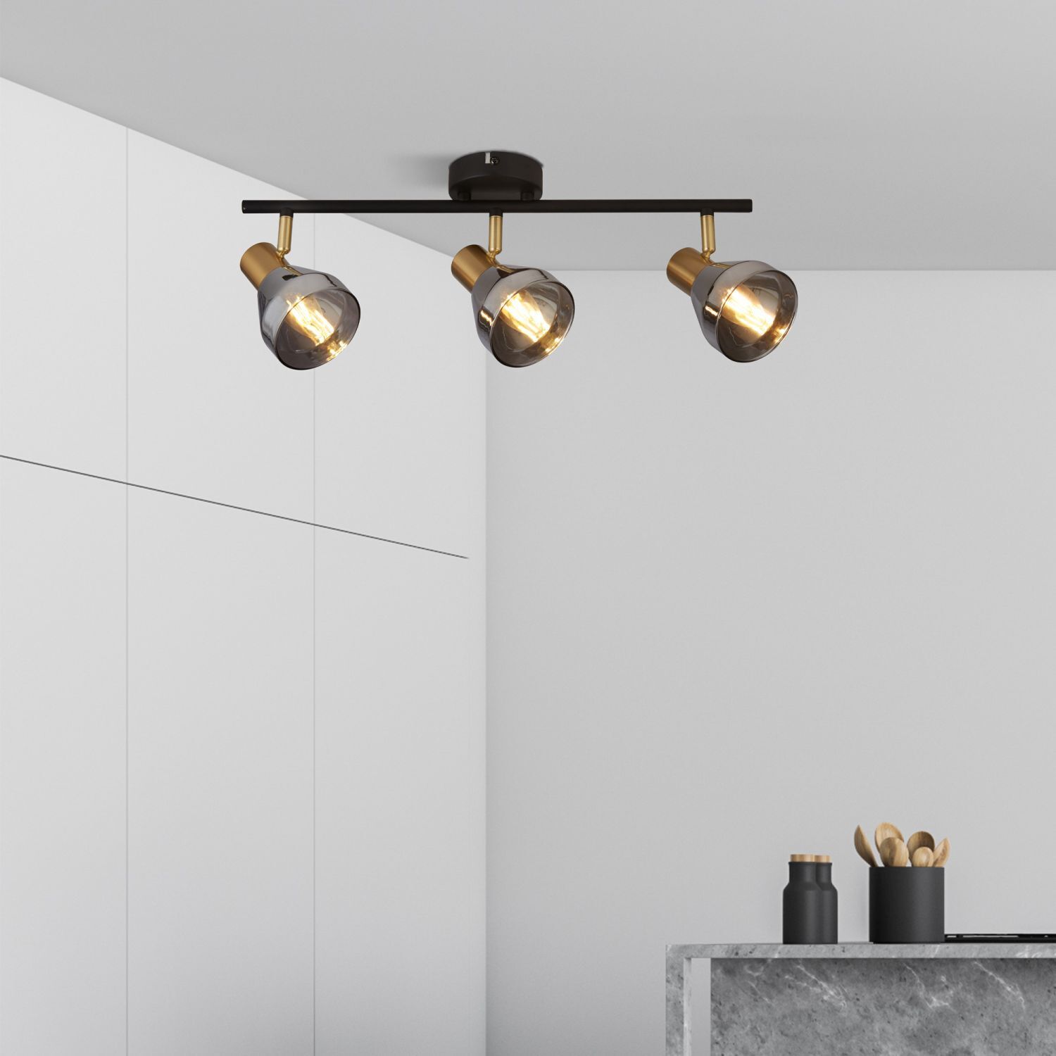 Deckenstrahler 3-flammig B: 59 cm E14 Glas Metall verstellbar