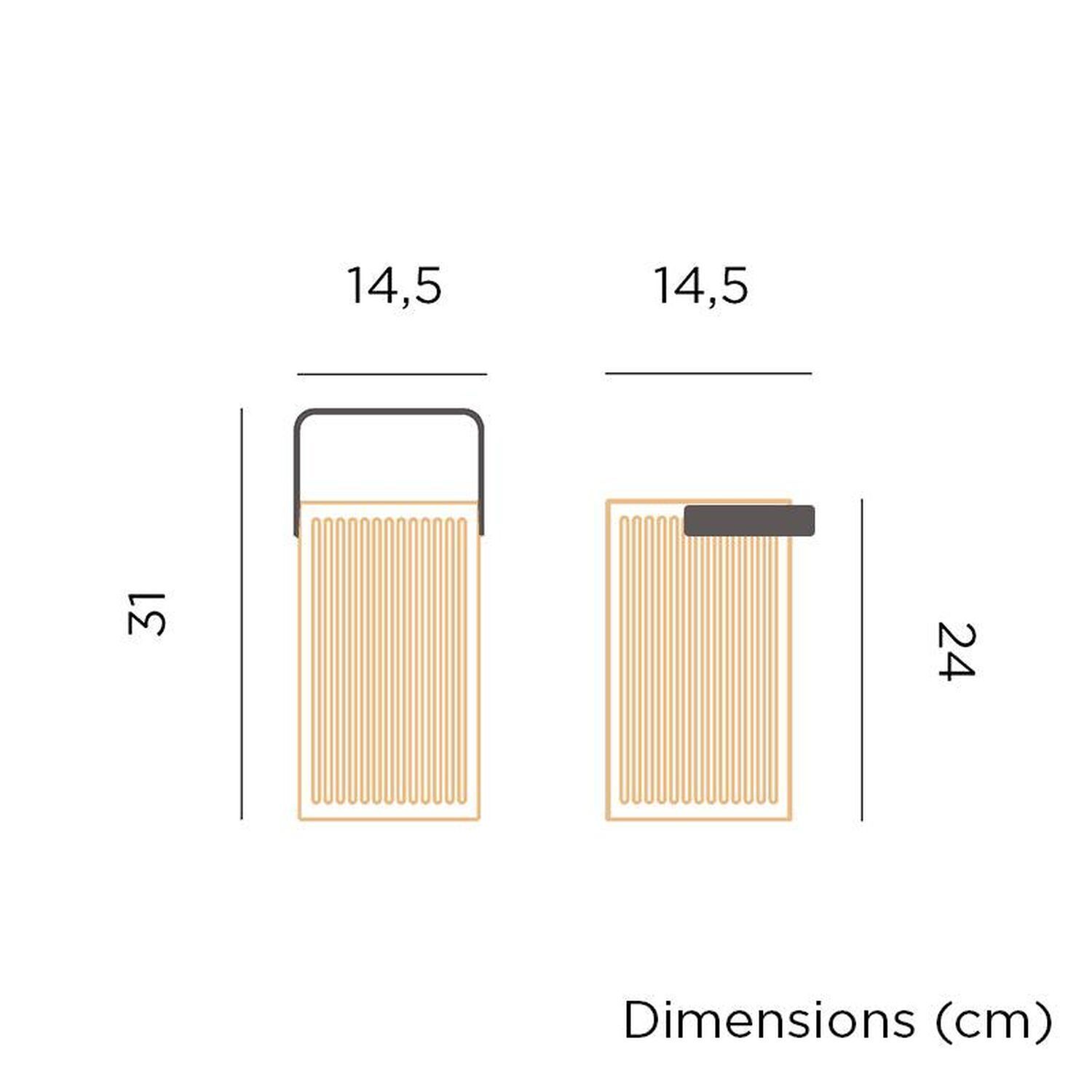 LED Tischleuchte Holz Metall 24 cm IP54 2700K kabellos Outdoor Seite, Text, Diagramm, Handlung
