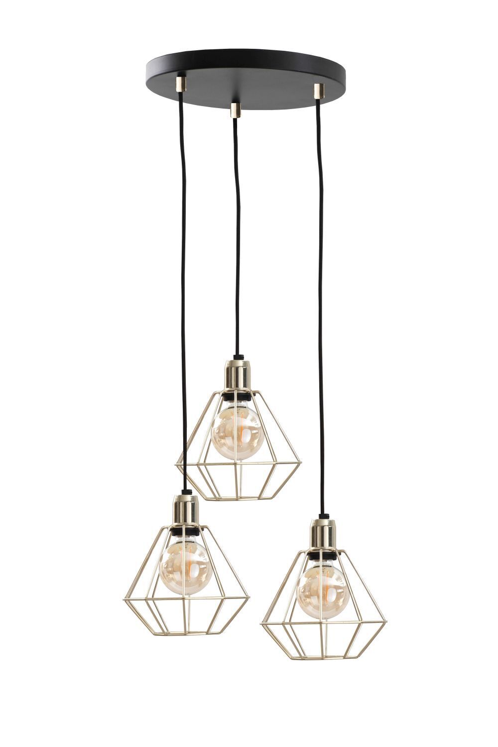 Pendelleuchte Metall Schwarz Gold Draht 3-flammig Deckenleuchte, Leuchte, Lampe