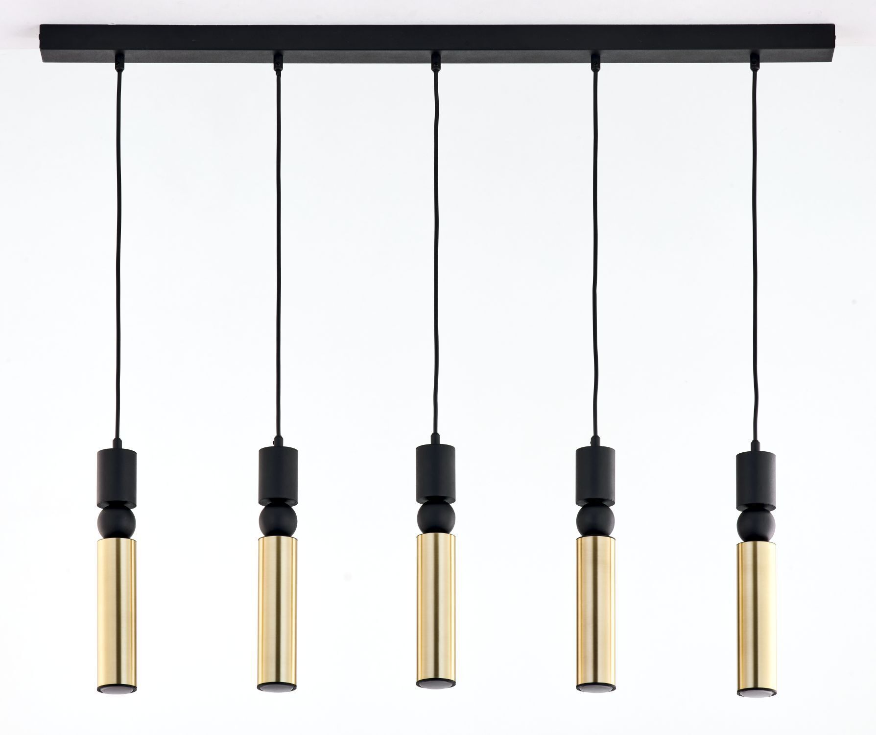 Lange Pendelleuchte in Schwarz Gold Metall GU10 4-flmg