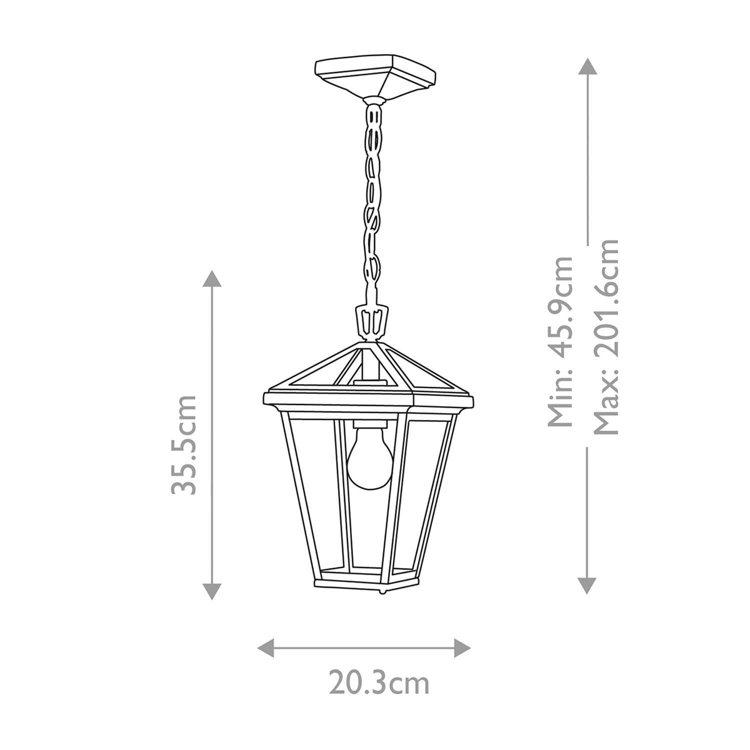 Außenlampe E27 IP44 B: 20,3 cm Schwarz hängend Lampe