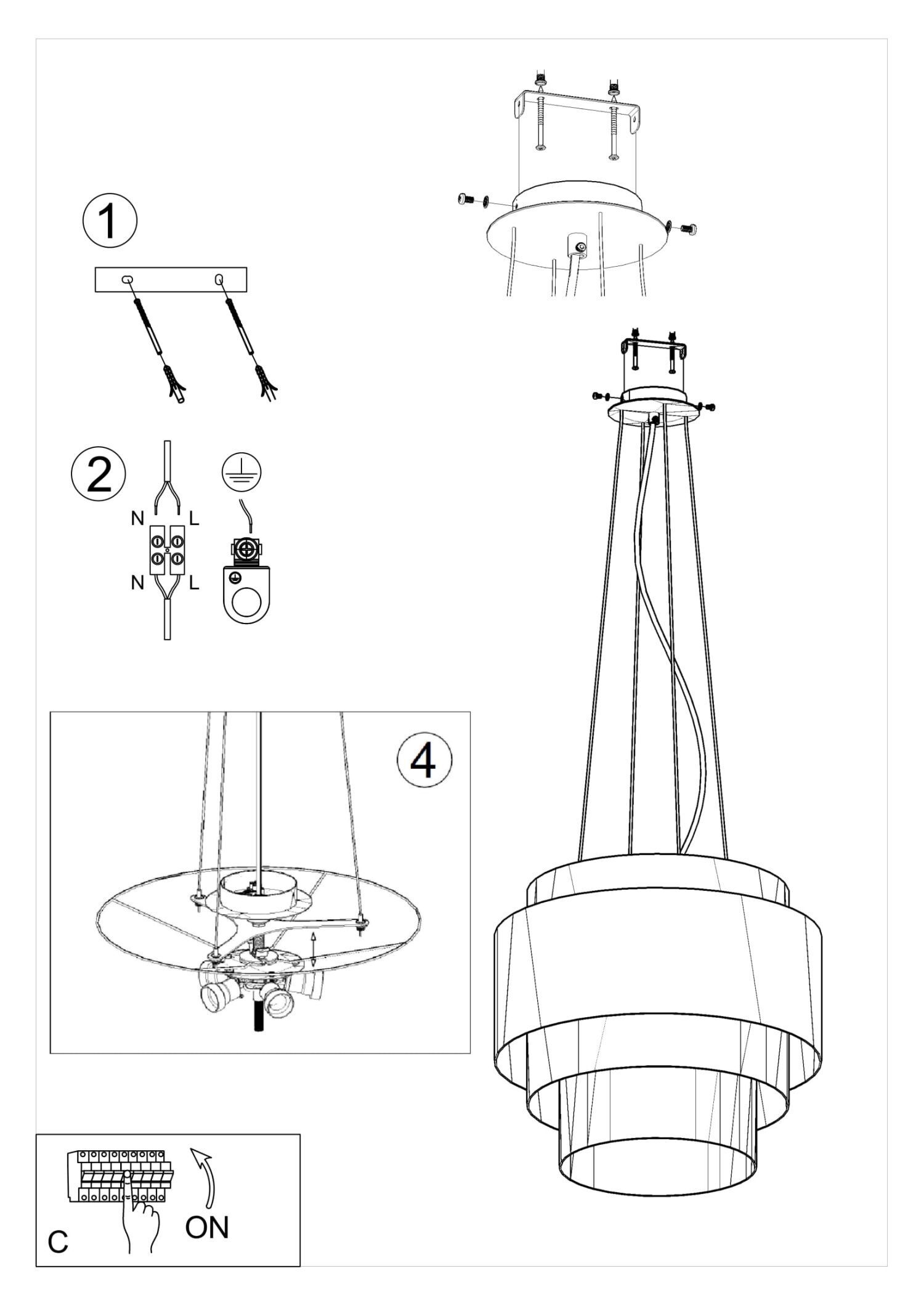 Hängelampe Weiß Ø 50 cm Stoff Modern 5x E27 MALY