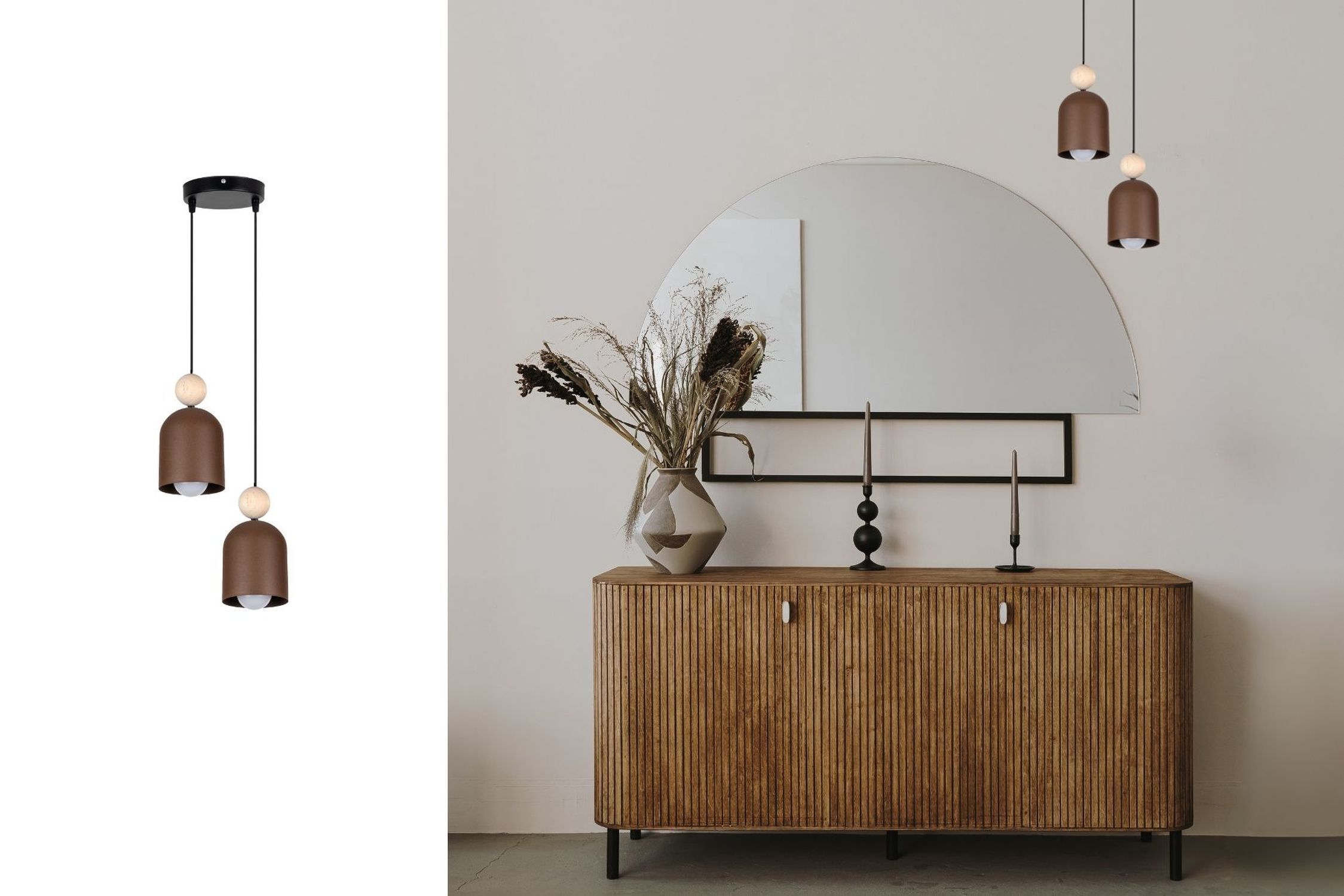 Hängelampe Rostbraun Metall Holz 2-flmg E27 Ø21 cm rund Moebel, Anrichte, Drinnen, Innenarchitektur, Lampe