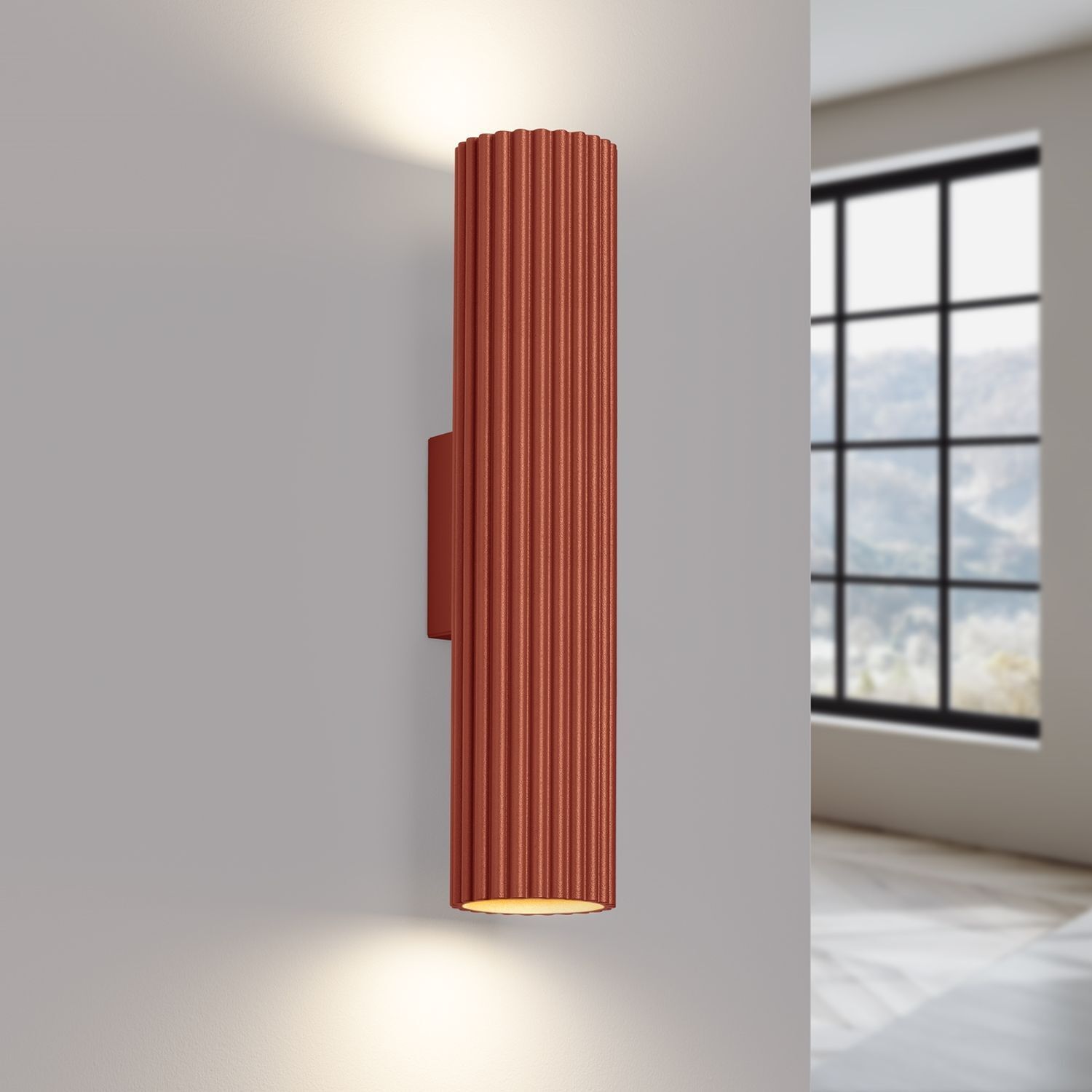 Moderne Wandlampe Up Down H: 30 cm Rot GU10 2-flammig Alu