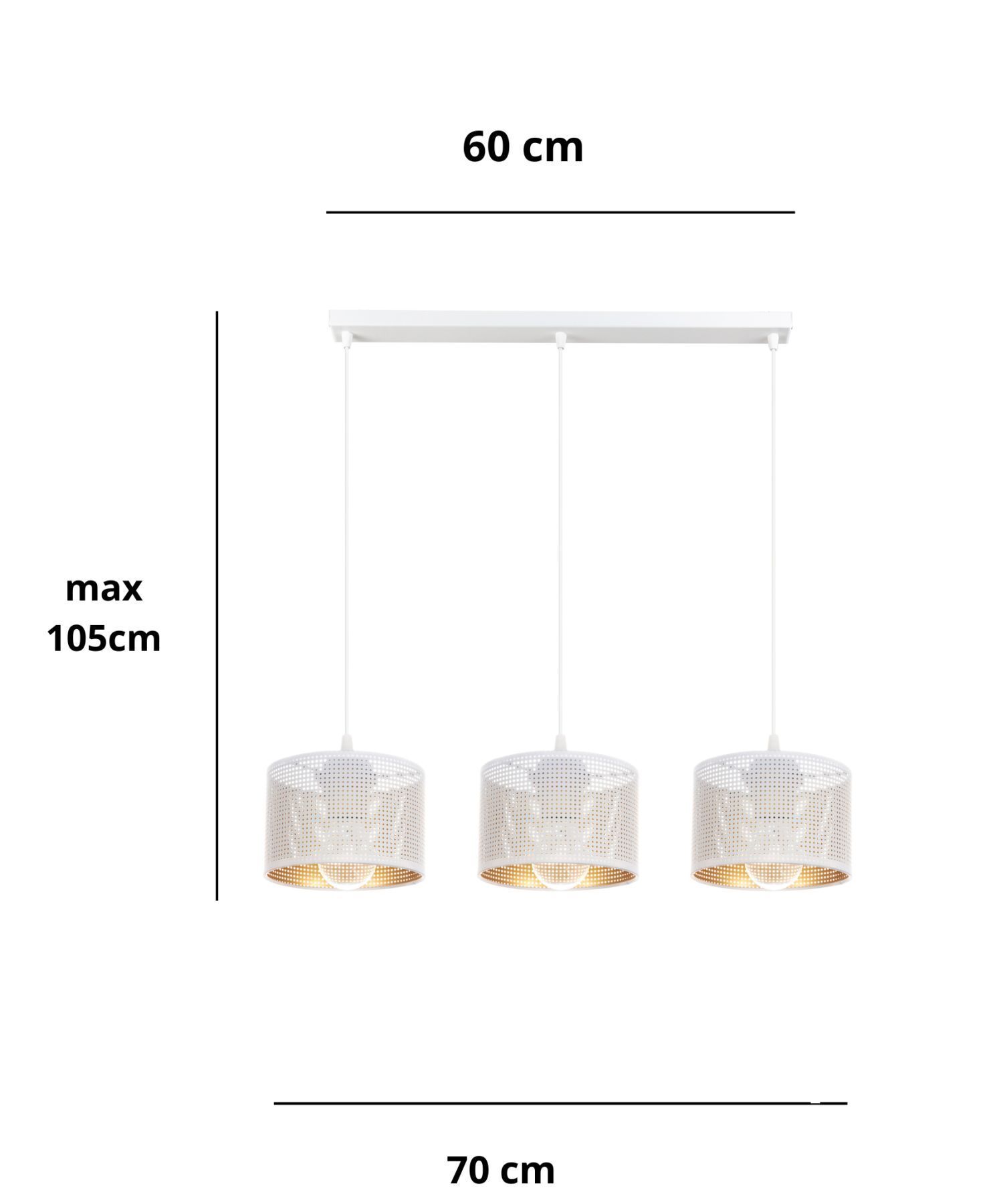 Hängelampe Metall Weiß Gold E27 3-flammig 65 cm lang Papier