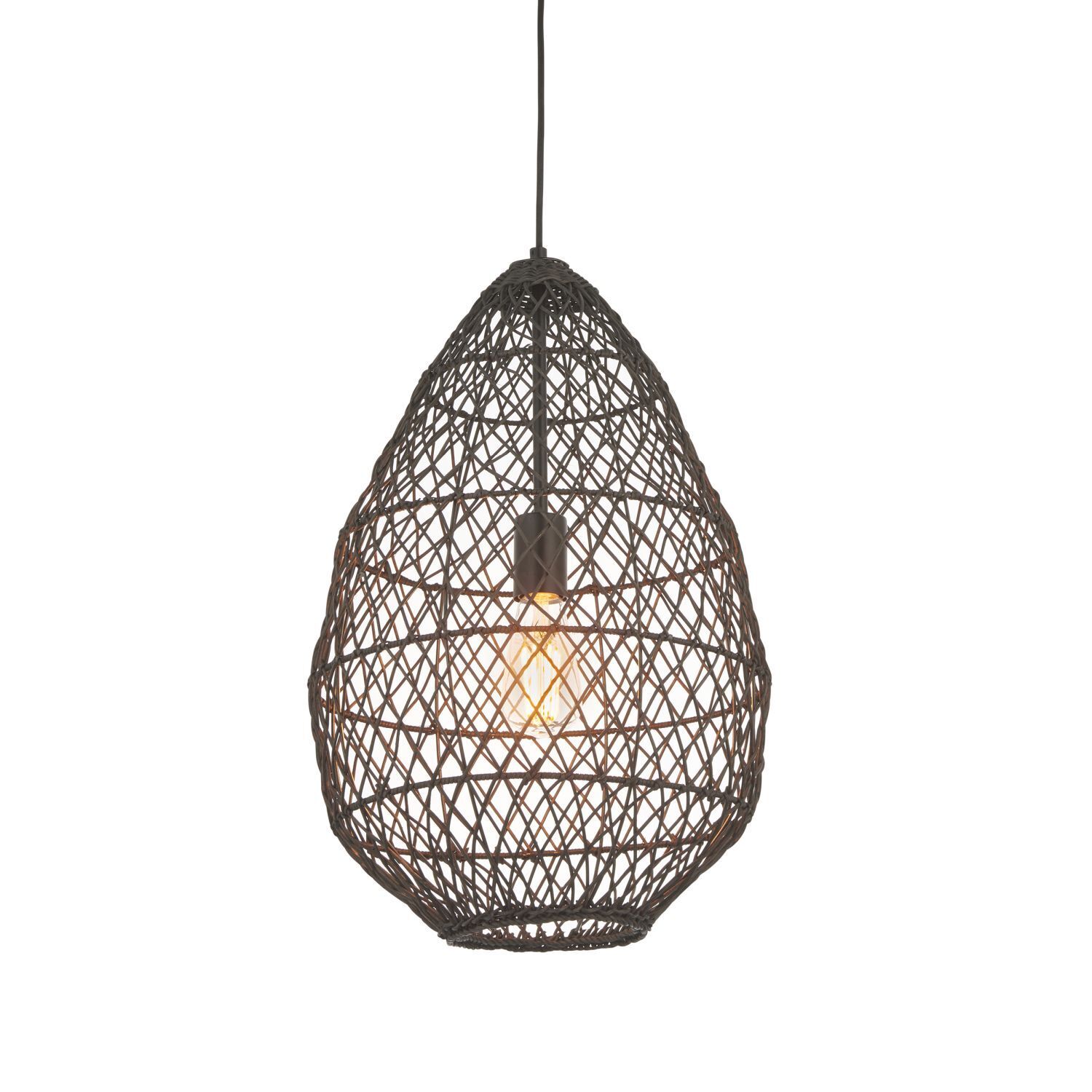 Schwarze Hängelampe Rattan Metall Ø 35 cm Handarbeit Boho