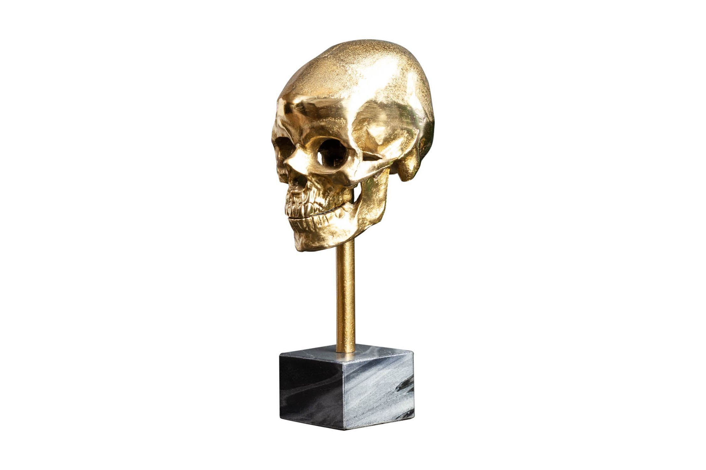 Dekostatue Totenkopf in Gold Schwarz H: 35 cm Metall Marmor