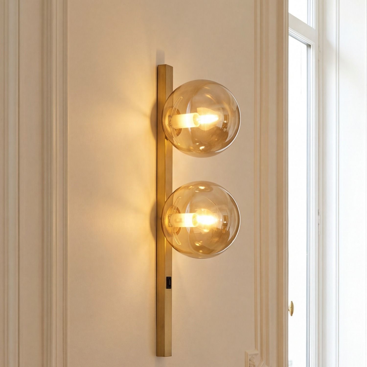 Wandlampe Bernstein Glas Schalter Gold E14 60 cm 2-flmg