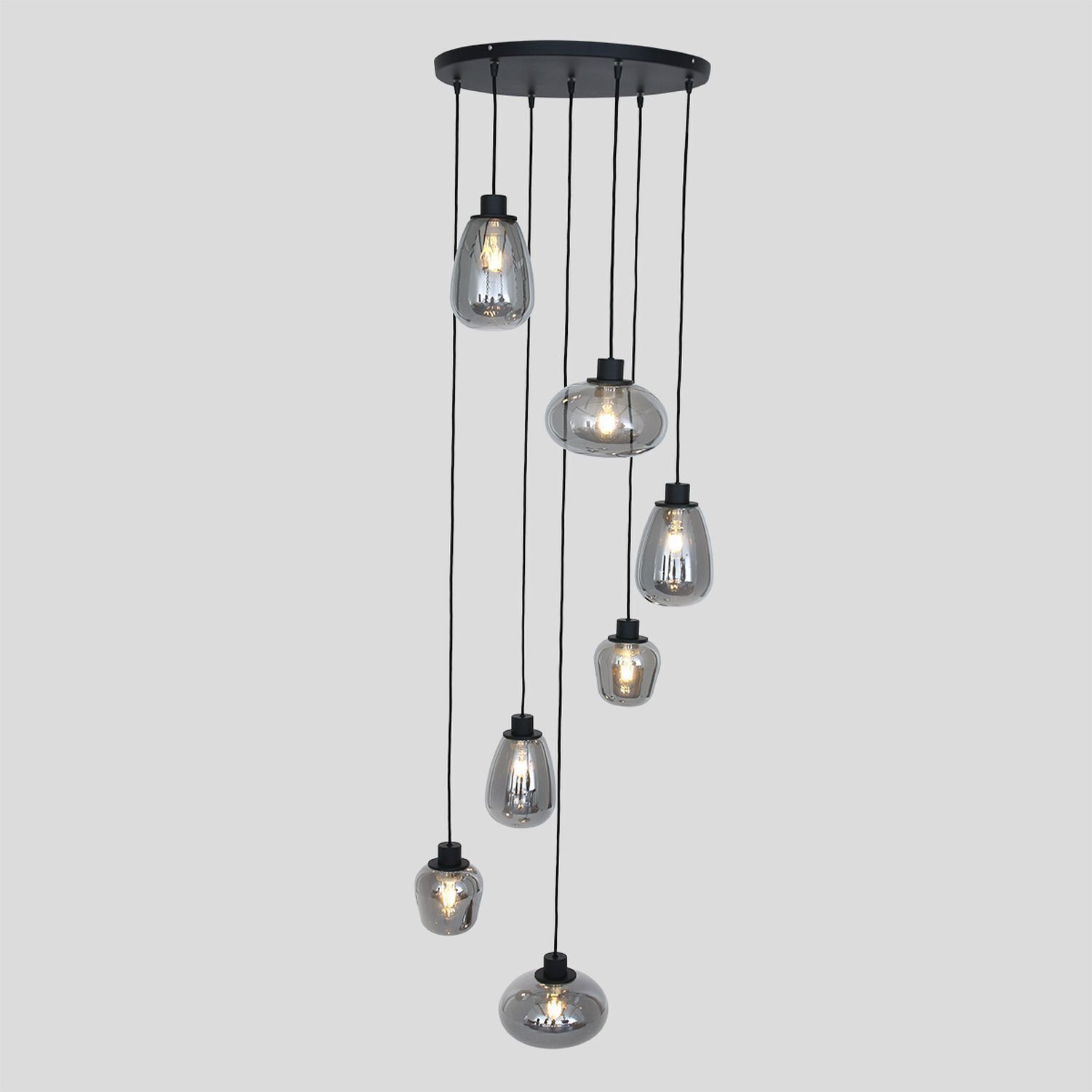 Hängelampe Glas Metall Schwarz Rauchgrau Ø50 cm rund