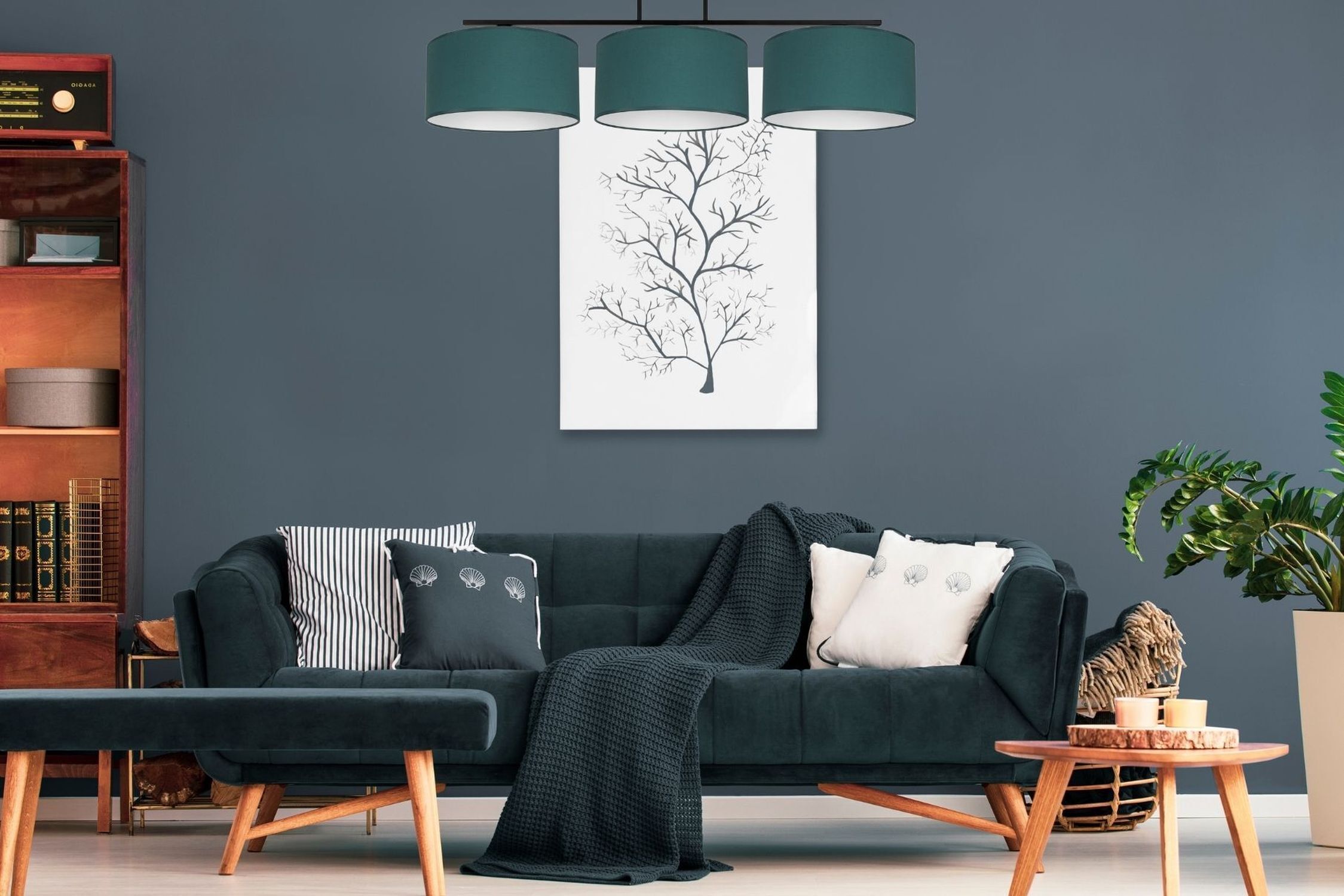 Blendarme Deckenlampe Stoff Grün Weiß E27 3-flammig