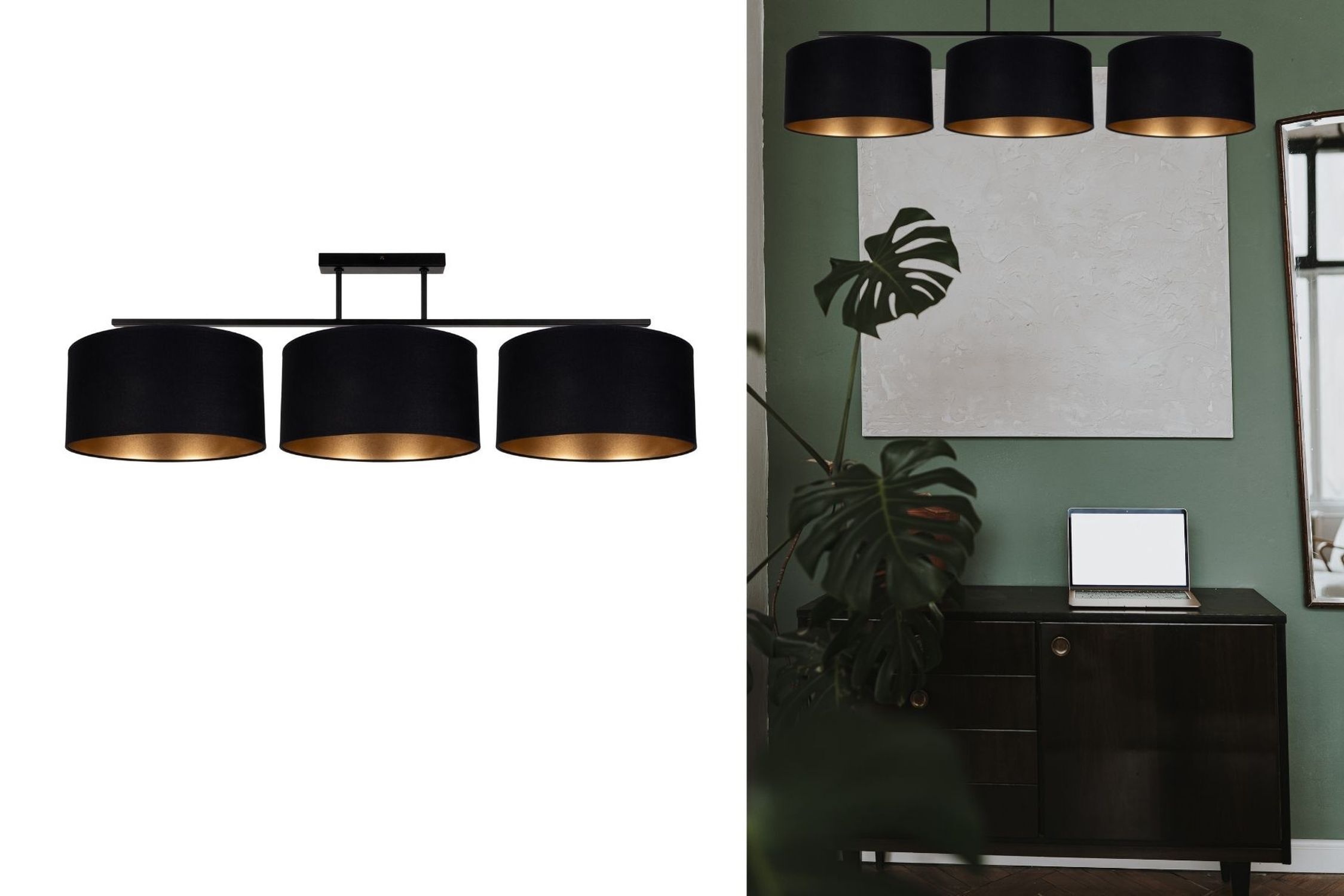 Gemütliche Deckenleuchte Stoff Schwarz Gold E27 100 cm Lampe, Elektronik, Laptop, PC, Leuchte