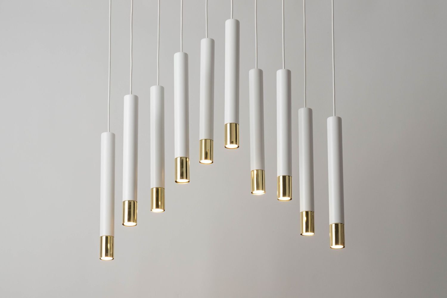 Hängeleuchte Weiß Gold Modern Metall groß 10 Pendel