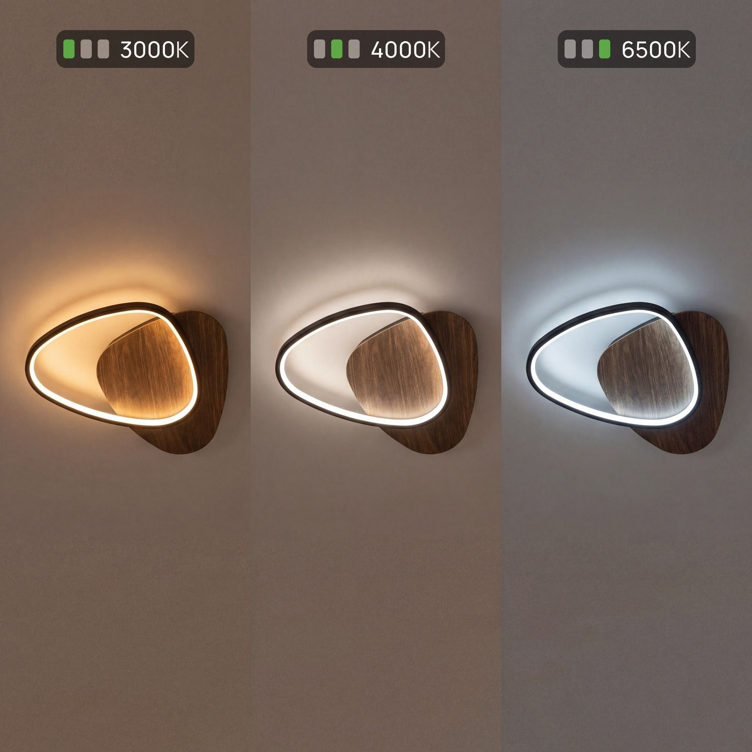 LED Deckenleuchte Schwarz Weiß 3000/4000/6500 K 35 cm wandlampe, Wandlampe, LED, Weißes Licht, Holz-Basis