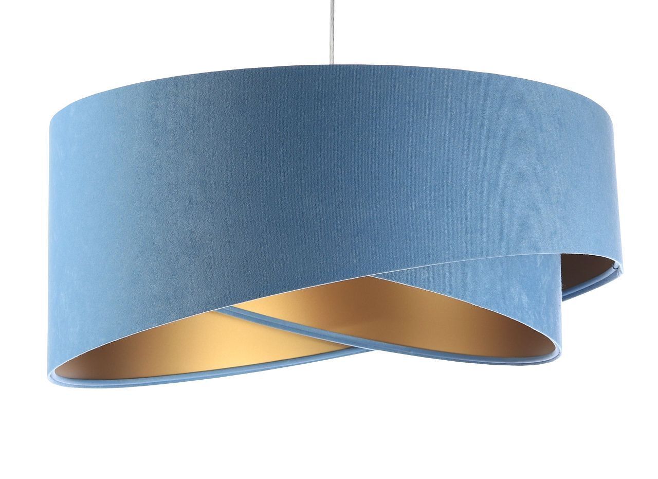 Hängeleuchte rund D: 50 cm E27 Blau Gold Stoff Velours Optik