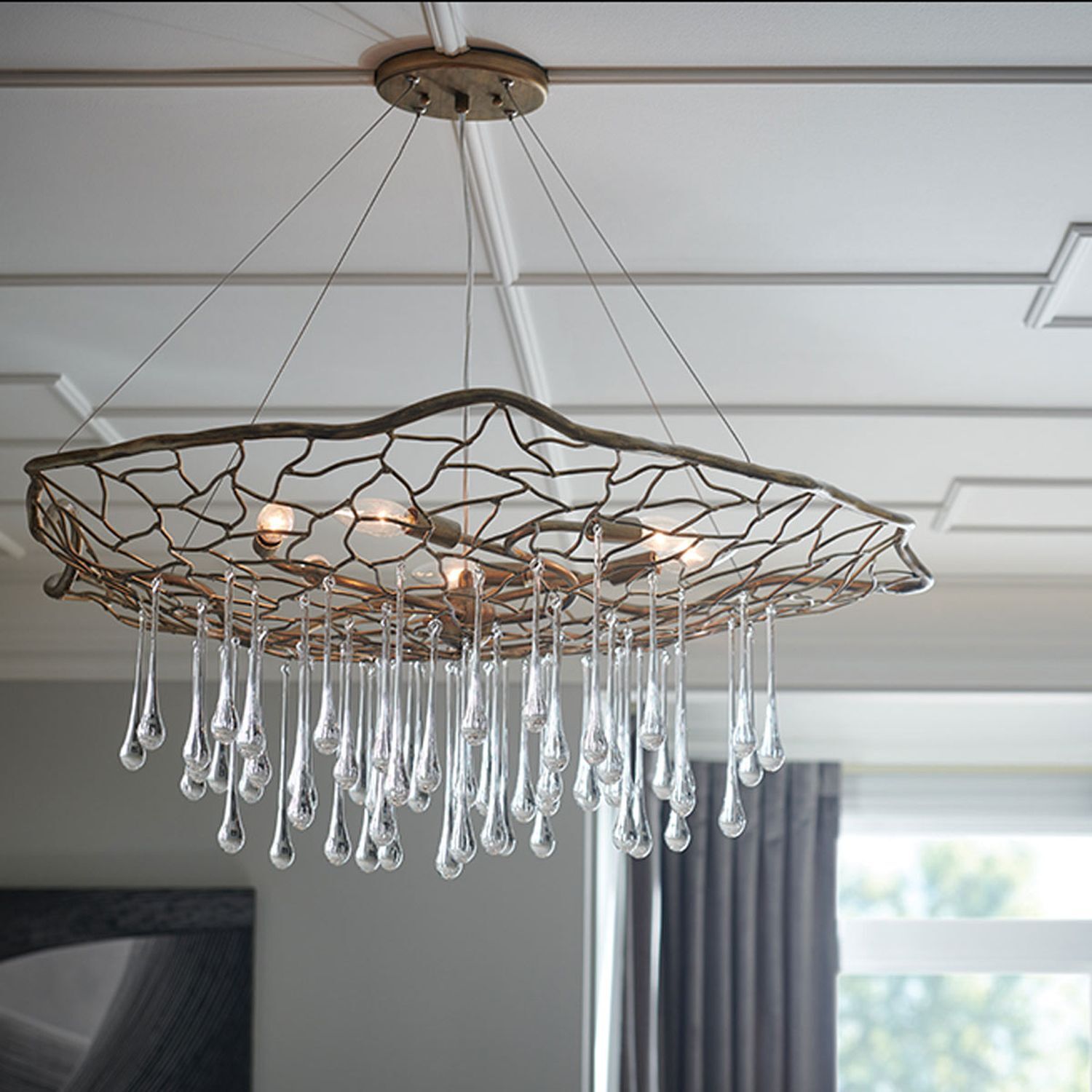 Hängelampe Metall Kristall 91,4 cm breit H: max. 336,6 cm Leuchter, Lampe