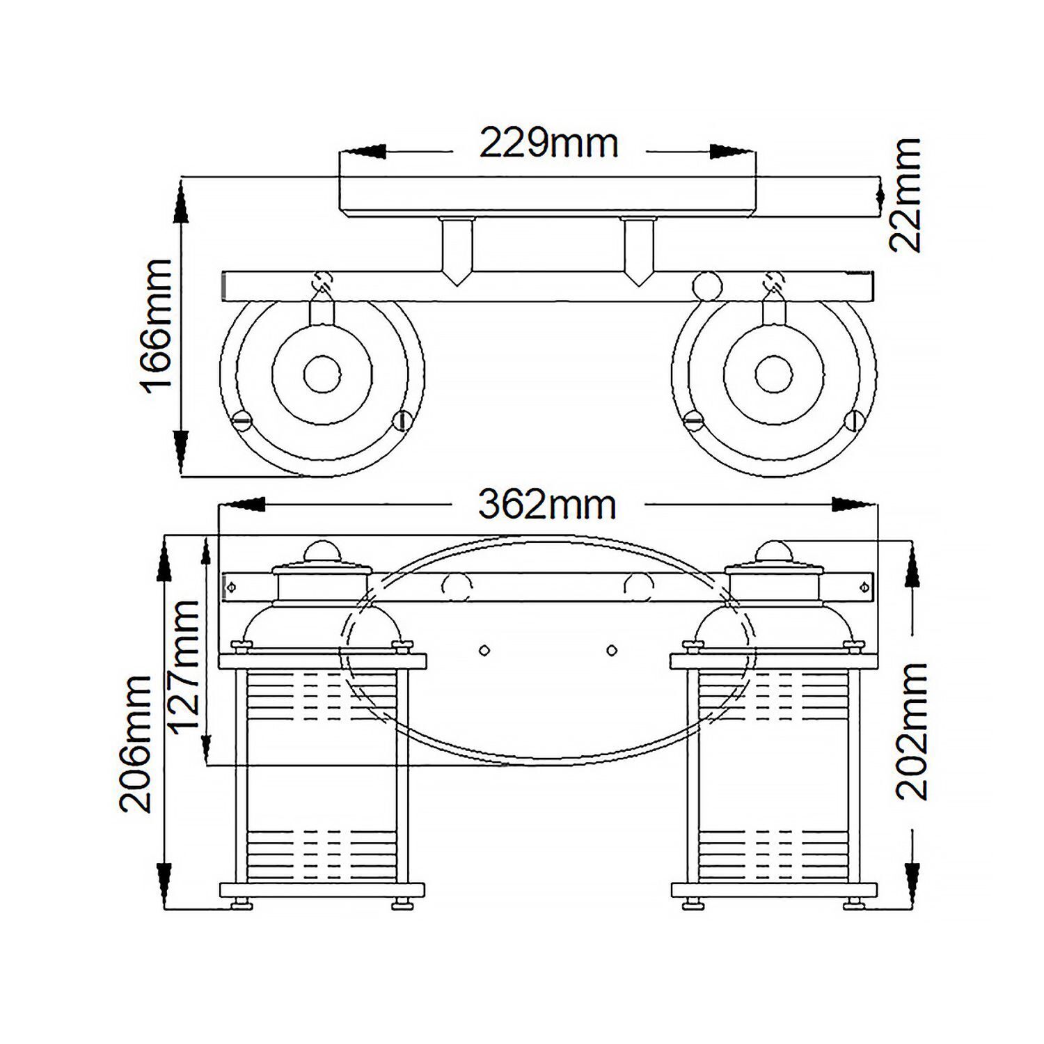 Badlampe Wand Glas Metall E27 IP44 36,2 cm breit in Chrom CAD-Diagramm, Diagramm, Plan, Handlung