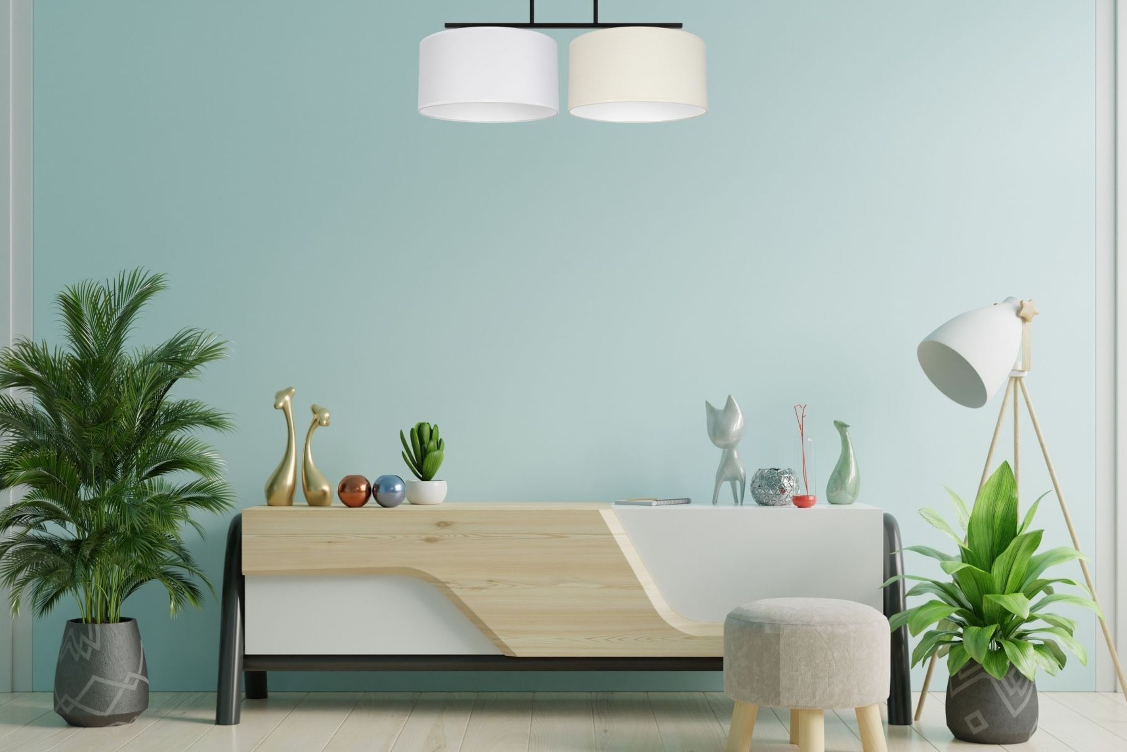 Blendarme Deckenleuchte Stoff Weiß Ecru E27 L:70 cm Topfpflanze, Anrichte, Pflanzgefäß, Innenarchitektur, Lampe