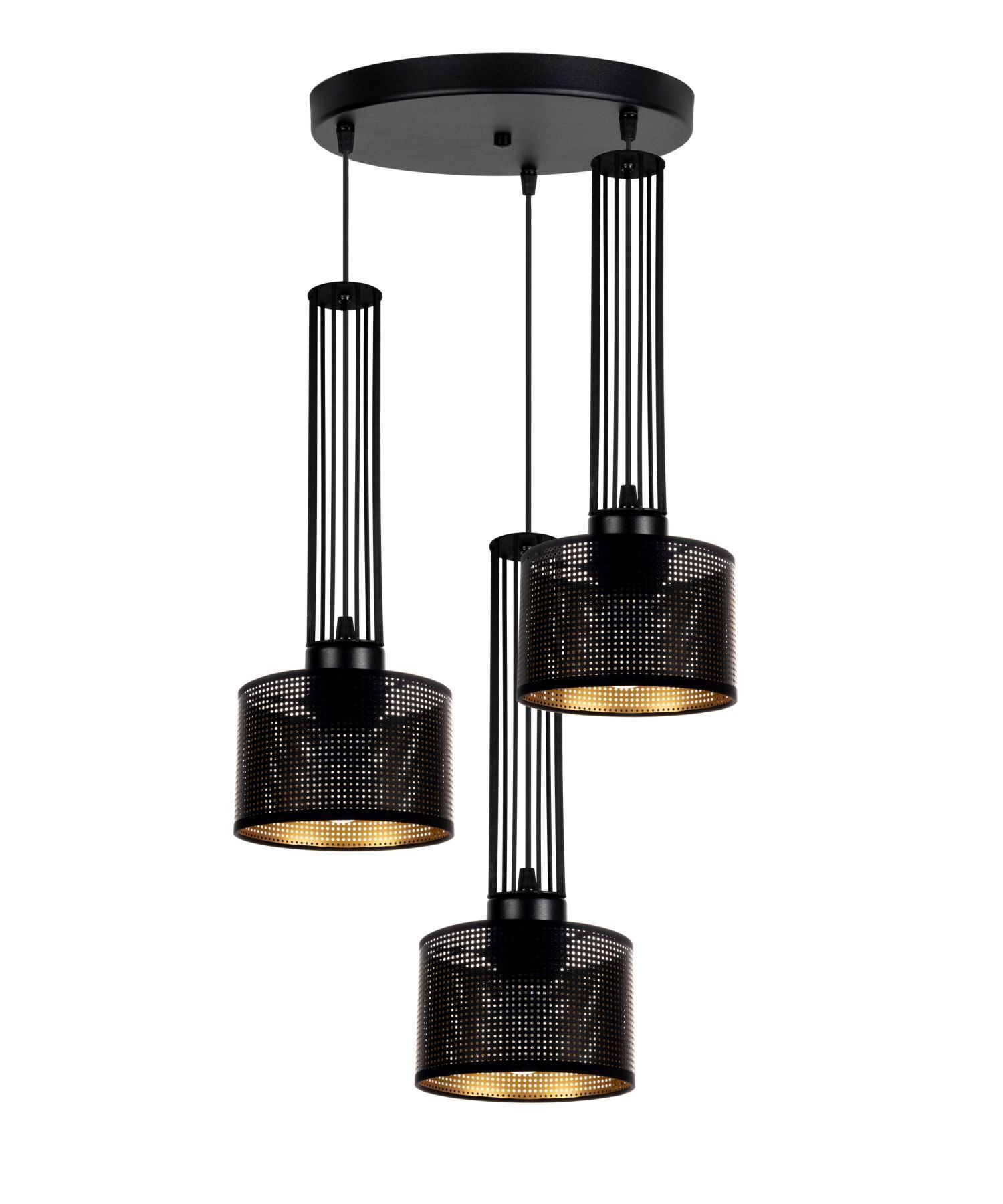 Dekorative Hängelampe Metall 3-flammig E27 Schwarz Gold