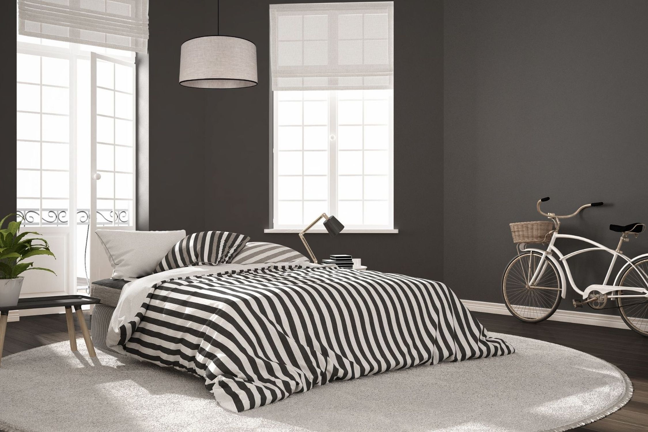 Bett, Bettwäsche, Streifen, Schwarz-Weiß, Decke