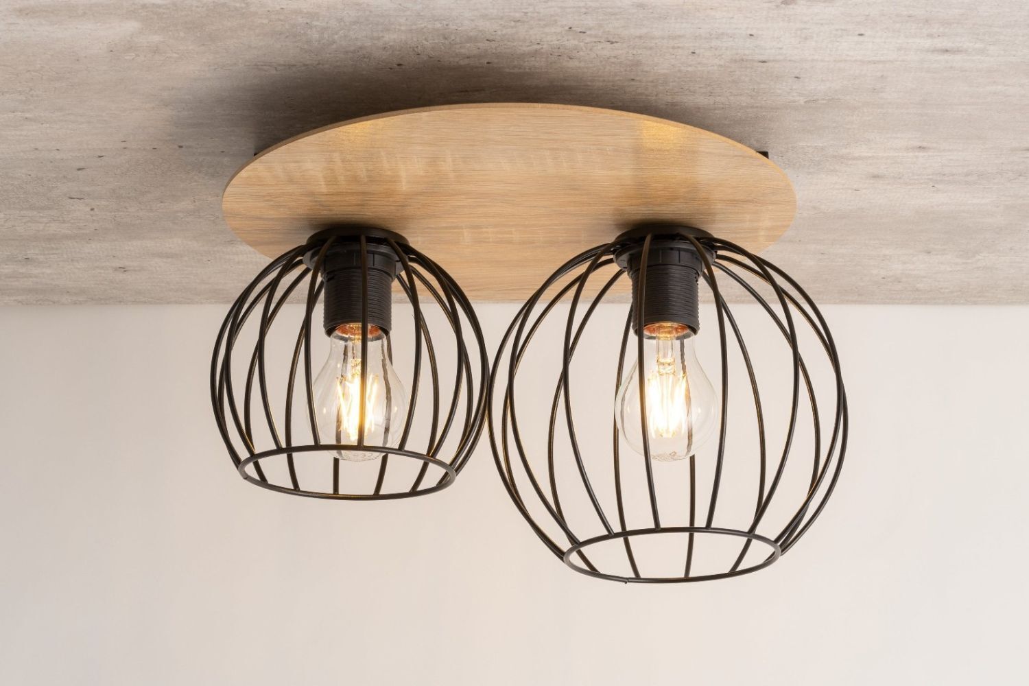 Deckenlampe Schwarz Natur E27 Metall Holz Wohnzimmer