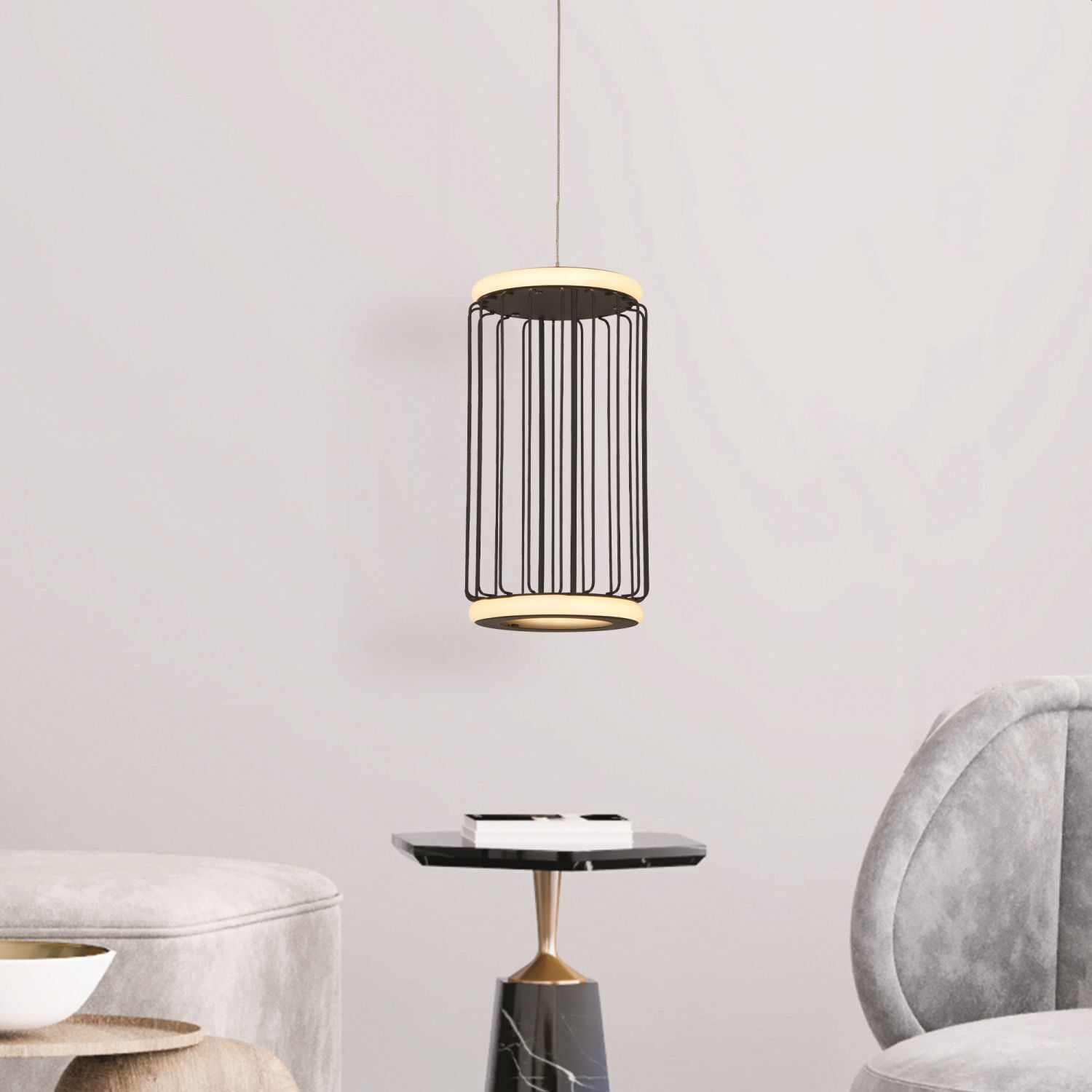 LED Hängelampe rund Ø 16 cm Schwarz Weiß 3000 K