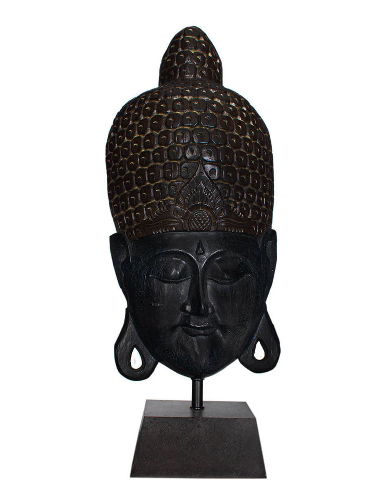 Buddha Kopf, Sünden Buddha, Skulptur, Dunkelbraun, Holzmasse