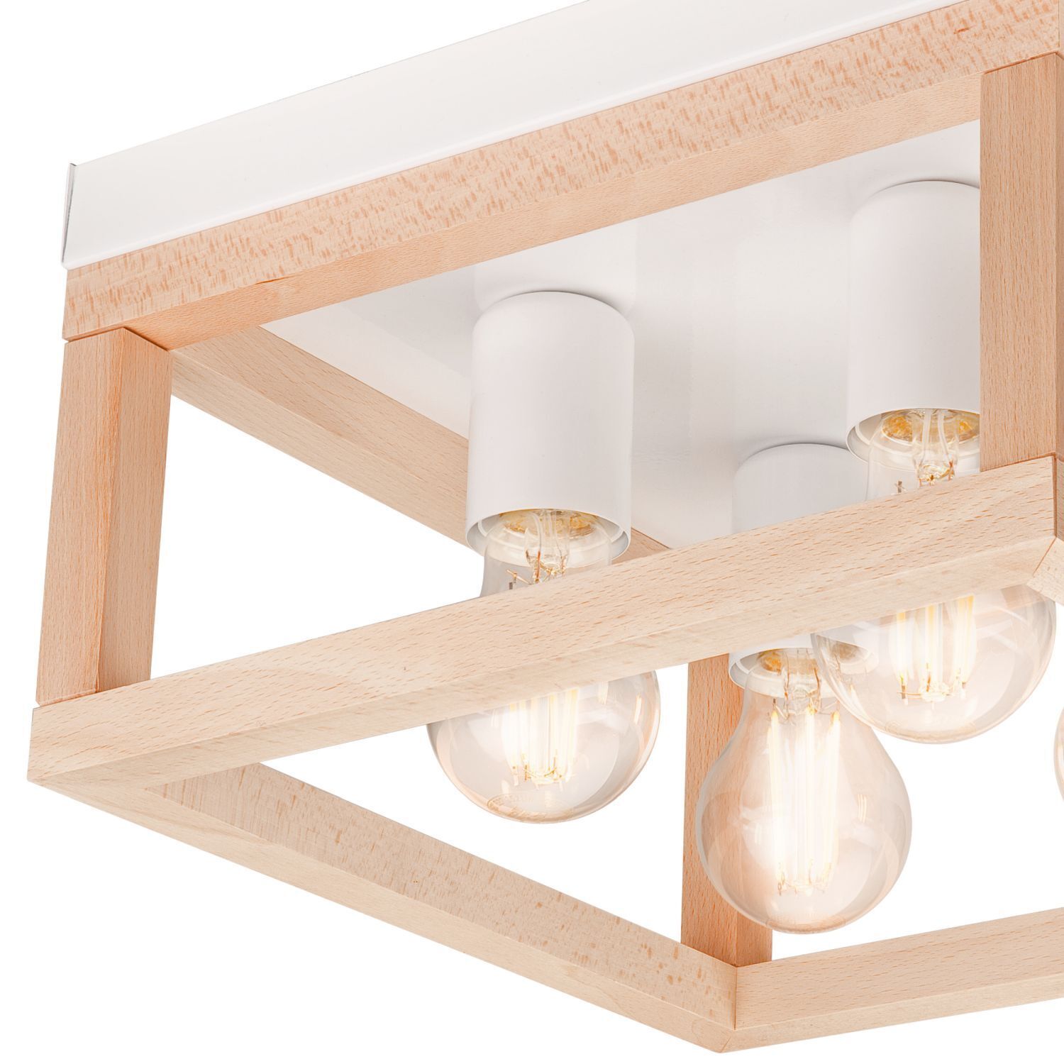 Deckenlampe Holz Metall 4-flammig E27 B: 30 cm eckig