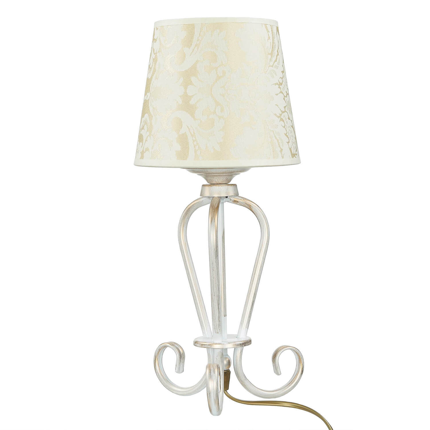 Nachttischlampe Shabby Gold Weiß Stoff Schirm 45cm Lampe, Tischlampe, Lampenschirm