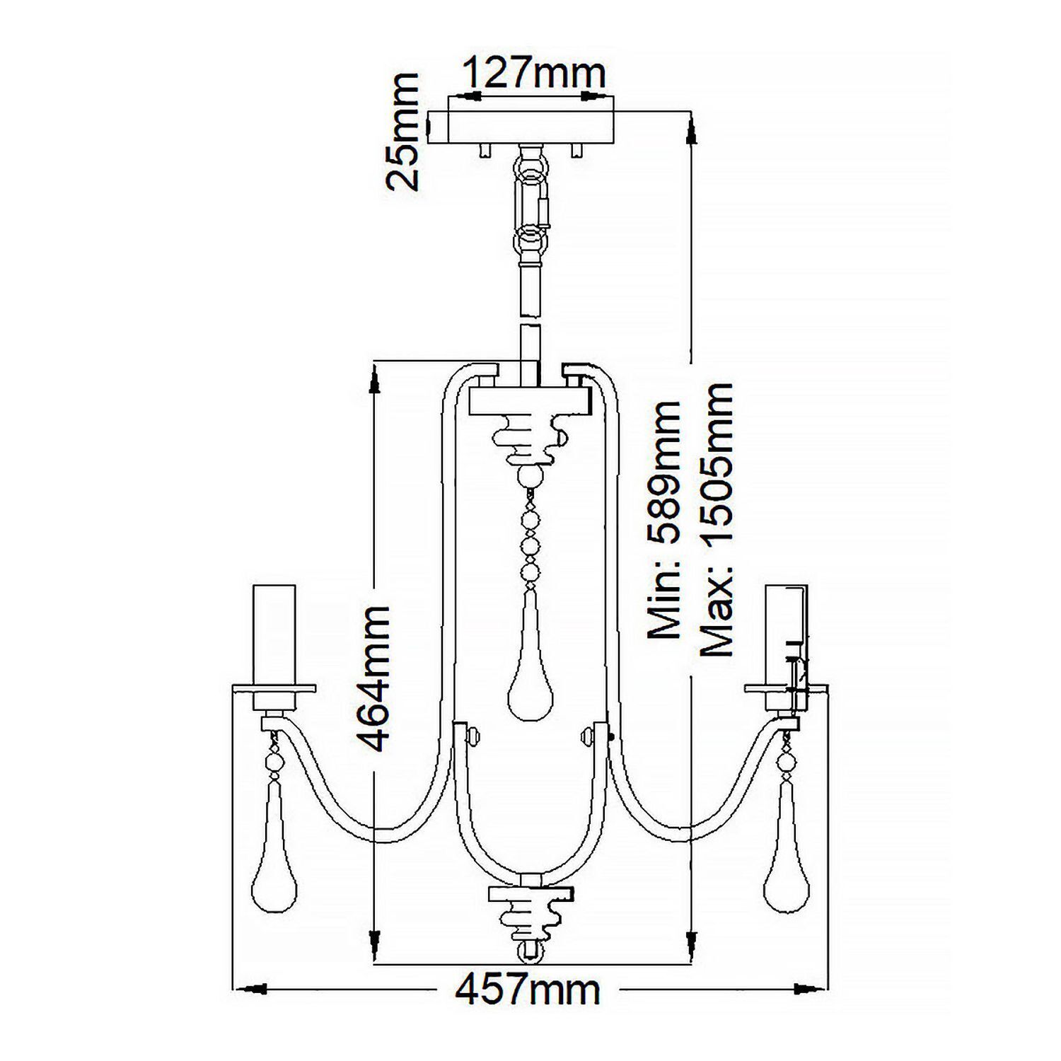 Kronleuchter Kristall Metall B: 45,7 cm 3-armig E14 ZINNIA