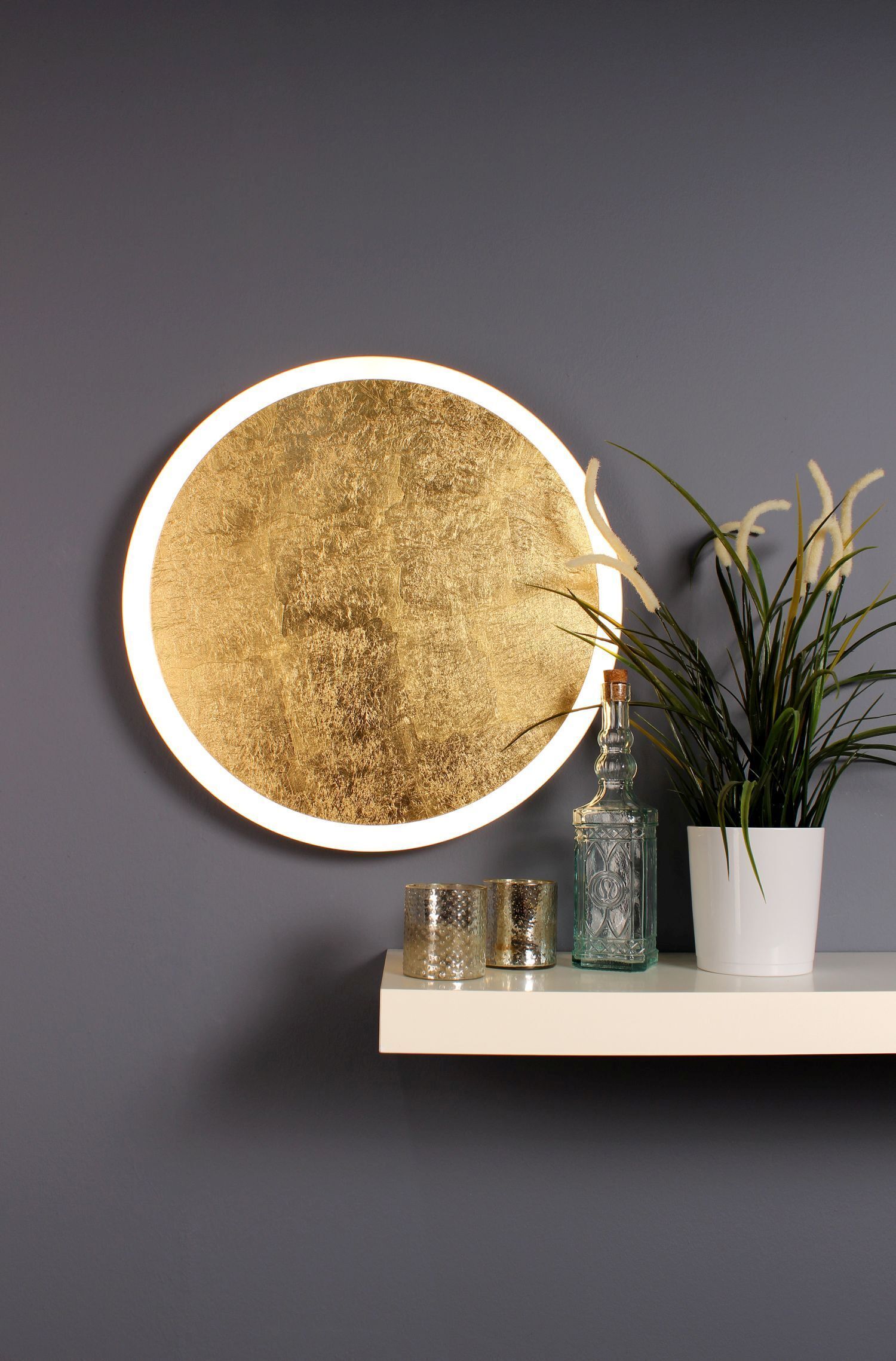 runder lamp, goldblasst, wanddekoration, regaldekoration, pflanzenTopf