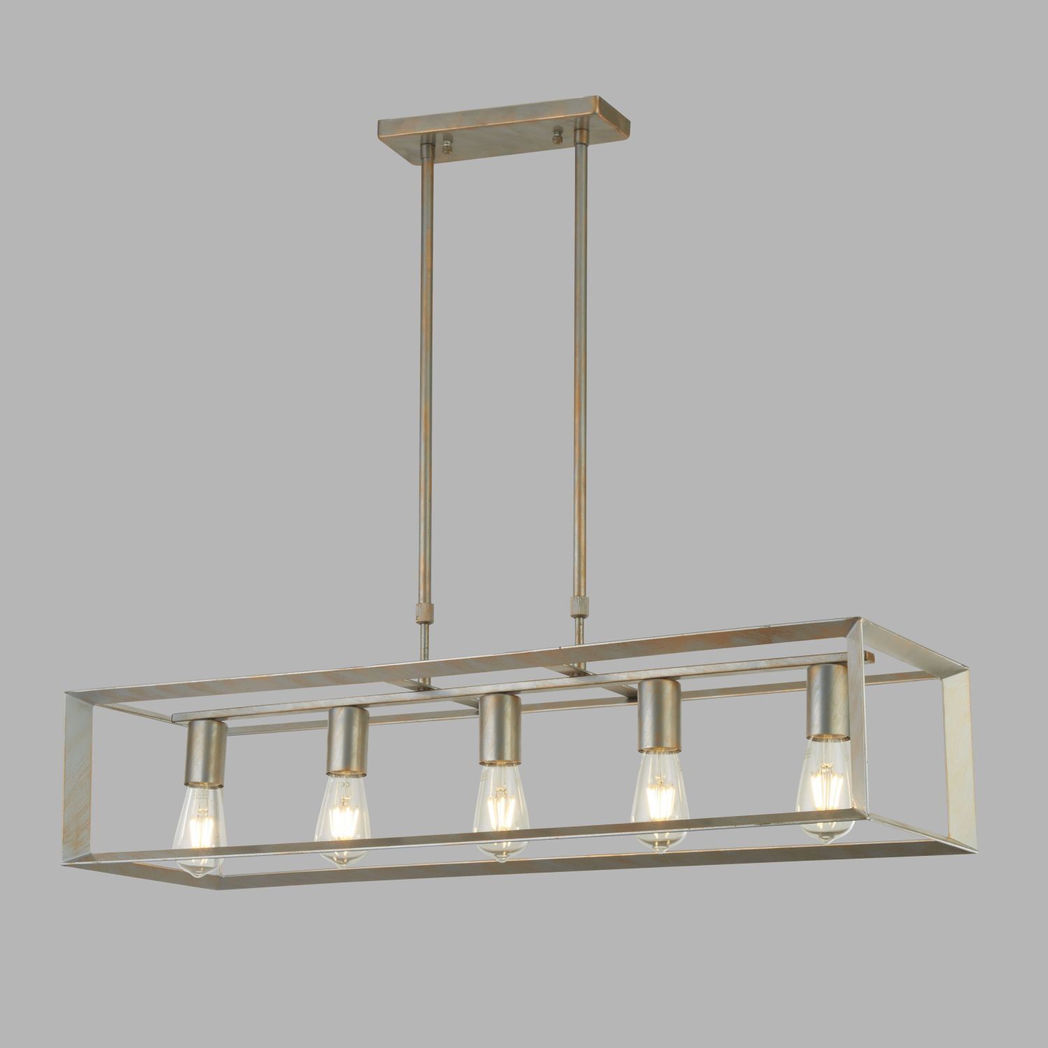 Hängeleuchte Metall länglich B: 90 cm in Silber-Gold E27