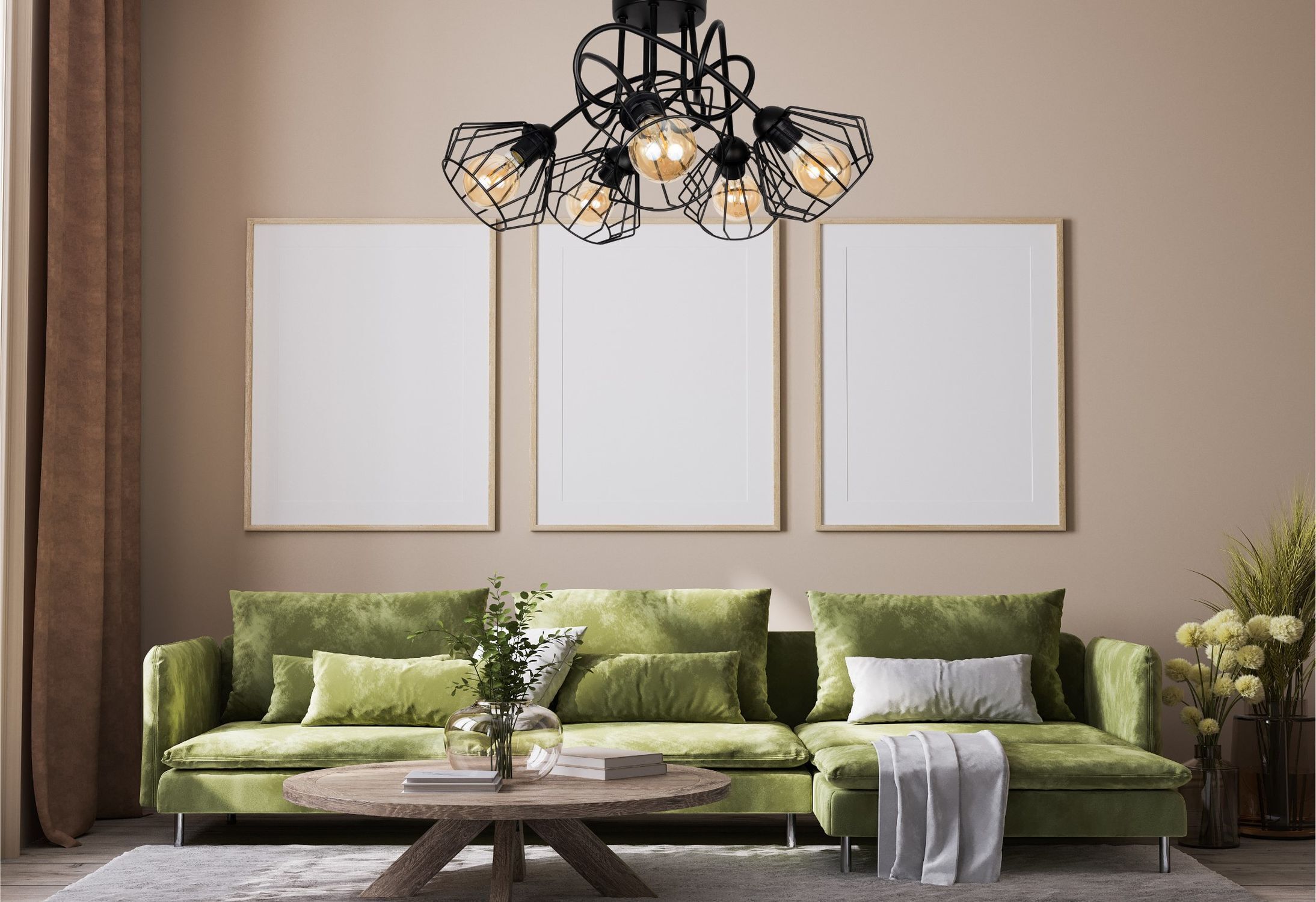 Schwarze Deckenlampe Metall Draht E27 L:60 cm 5-flammig Dekoration für Zuhause, Wohnzimmer, Couch, Innenarchitektur, Kissen