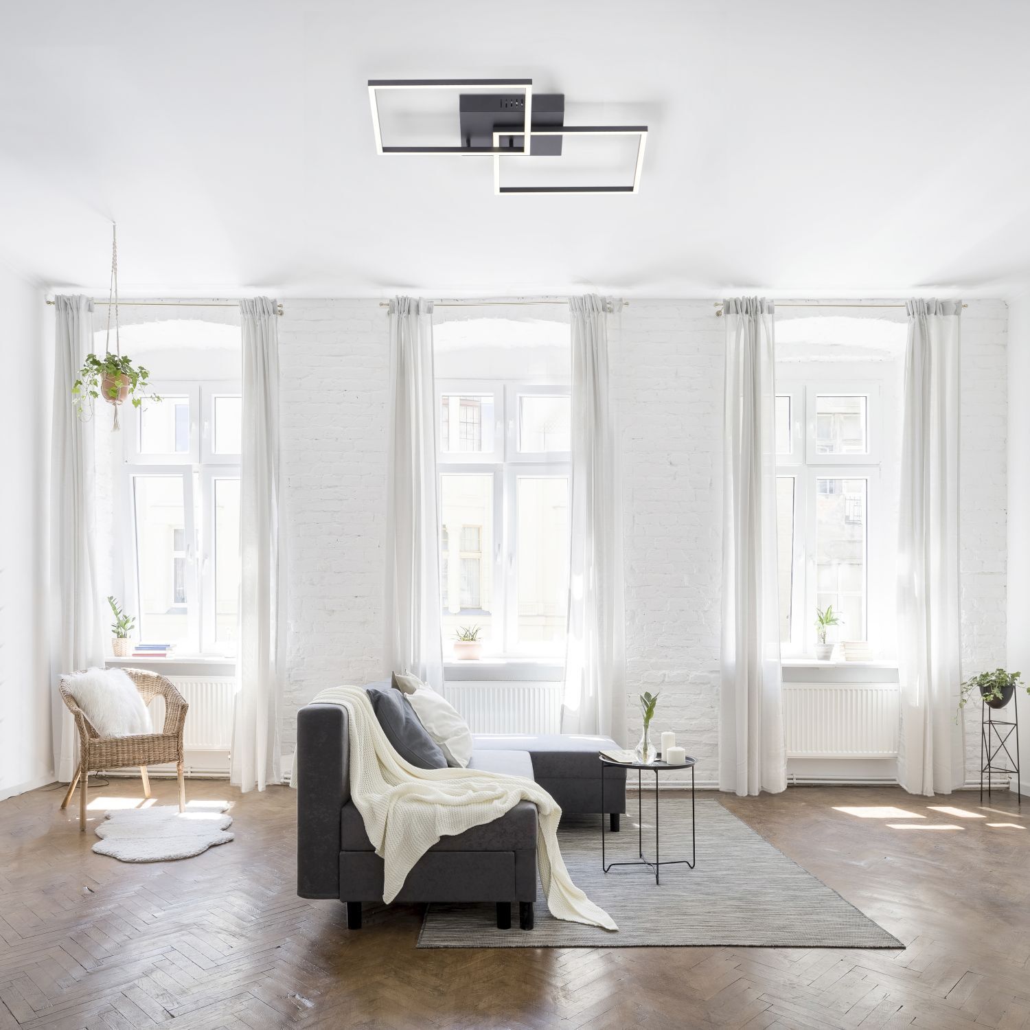 Schwarze LED Deckenleuchte L:53 cm 2700-5000 K dimmbar Dekoration für Zuhause, Fenster, Französisches Fenster, Pflanze, Mobiliar