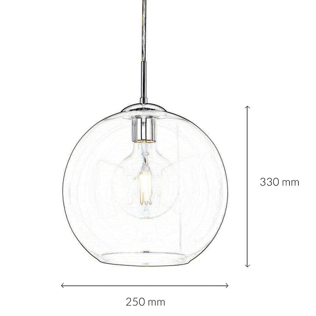 Pendelleuchte Glas Kugel Ø 25 cm Klar Chrom für E27