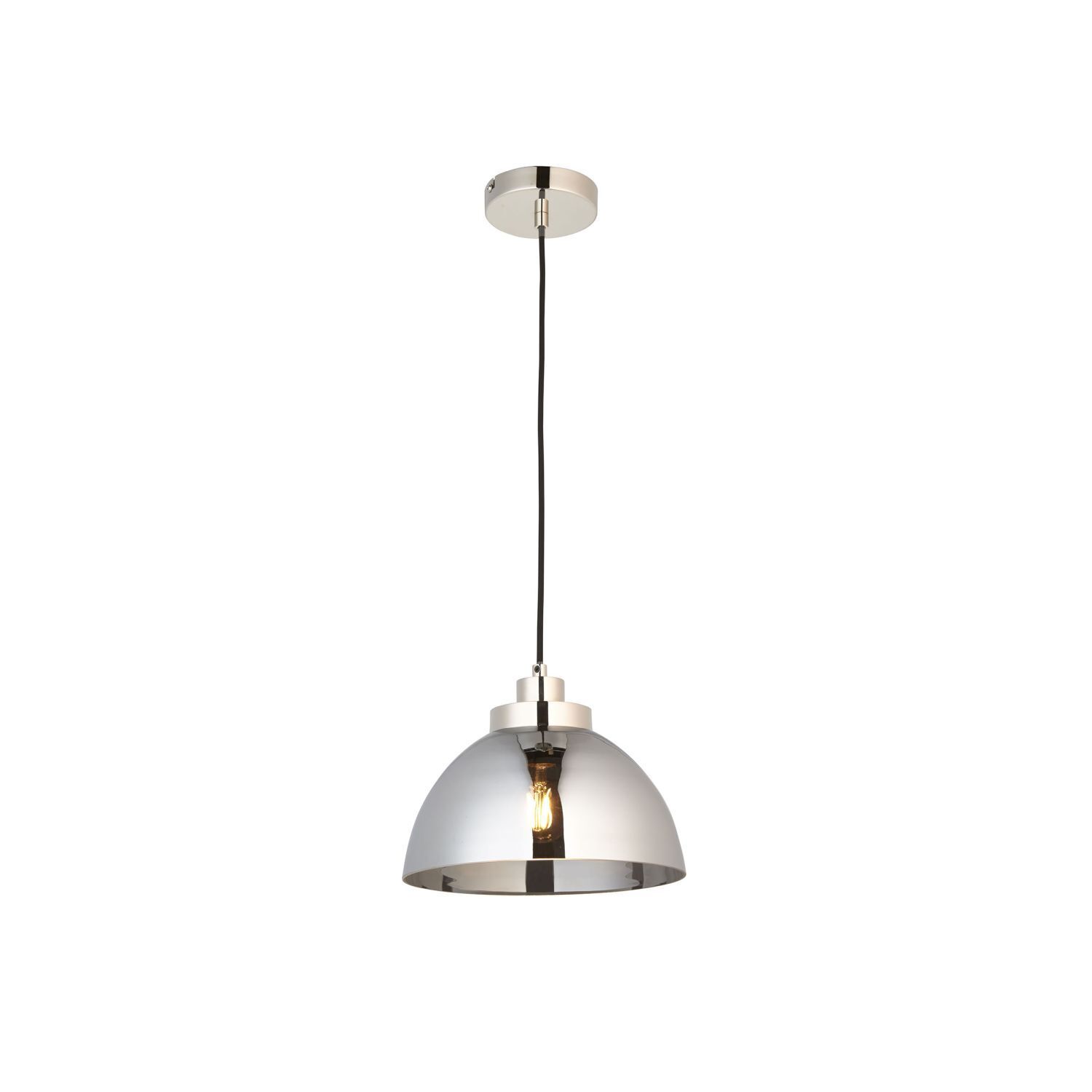 Hängeleuchte Glas Metall rund D: 27 cm in Chrom Retro E27