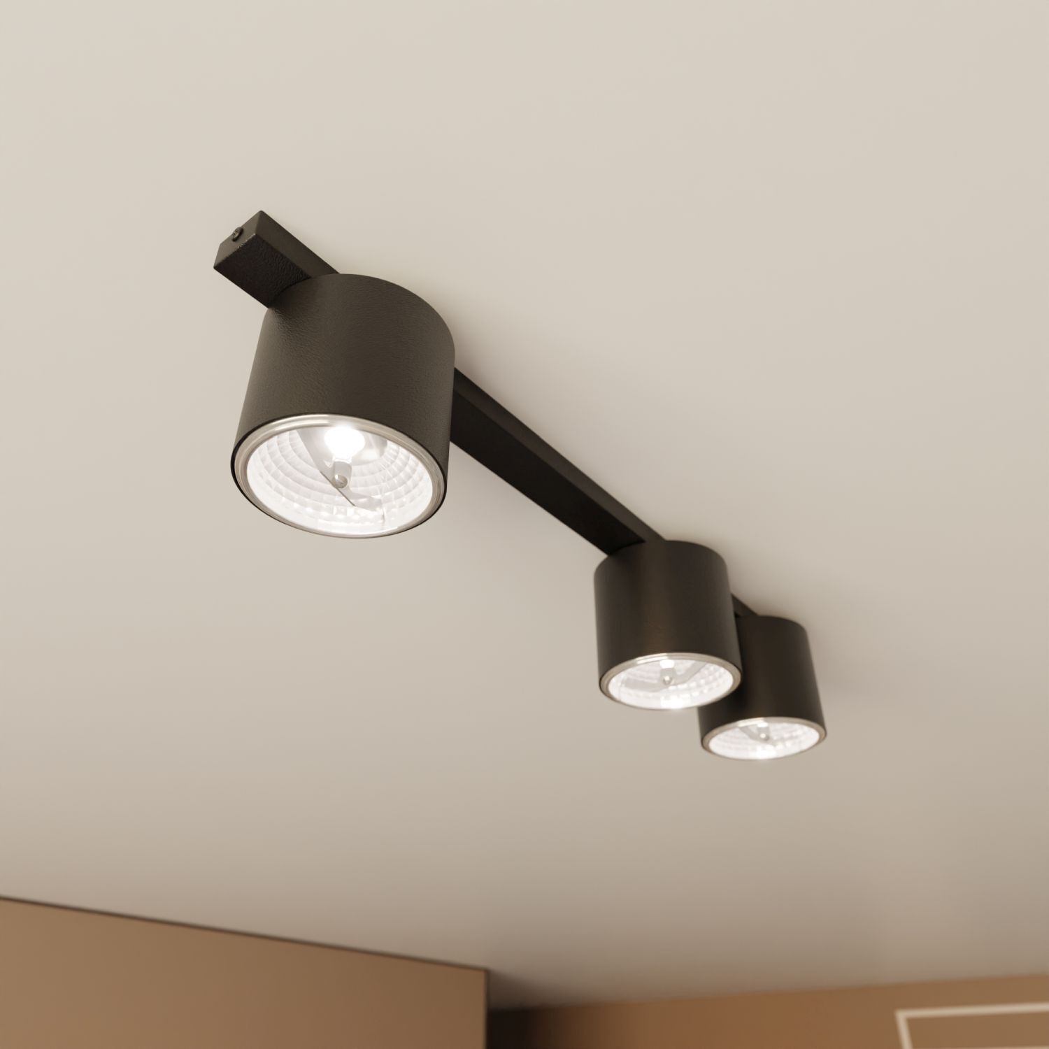 Deckenlampe Metall 70 cm lang Schwarz 3-flammig GU10 AR111 Deckenleuchte, Leuchte
