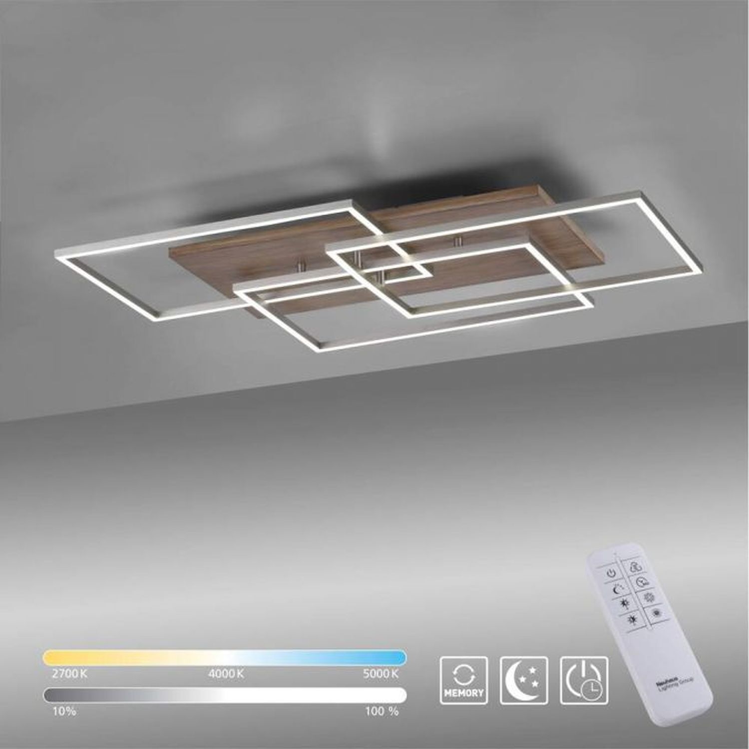 Gemütliche LED Deckenlampe Holz L:82 cm 4320 lm dimmbar Deckenleuchte