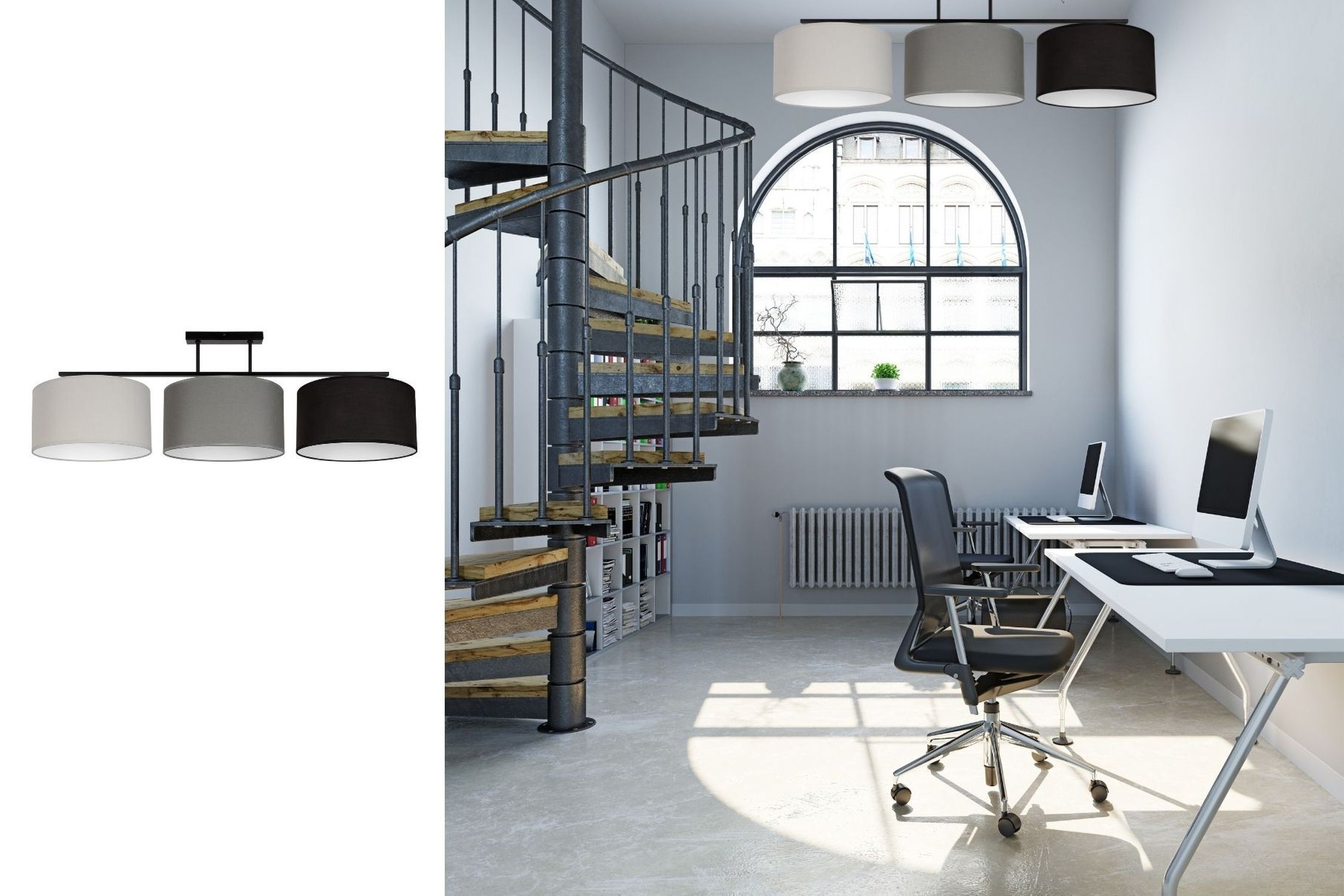 Lange Deckenlampe Stoff Grau Graphit Schwarz E27 100 cm Drinnen, Pflanze, Mobiliar, Innenarchitektur, Stuhl