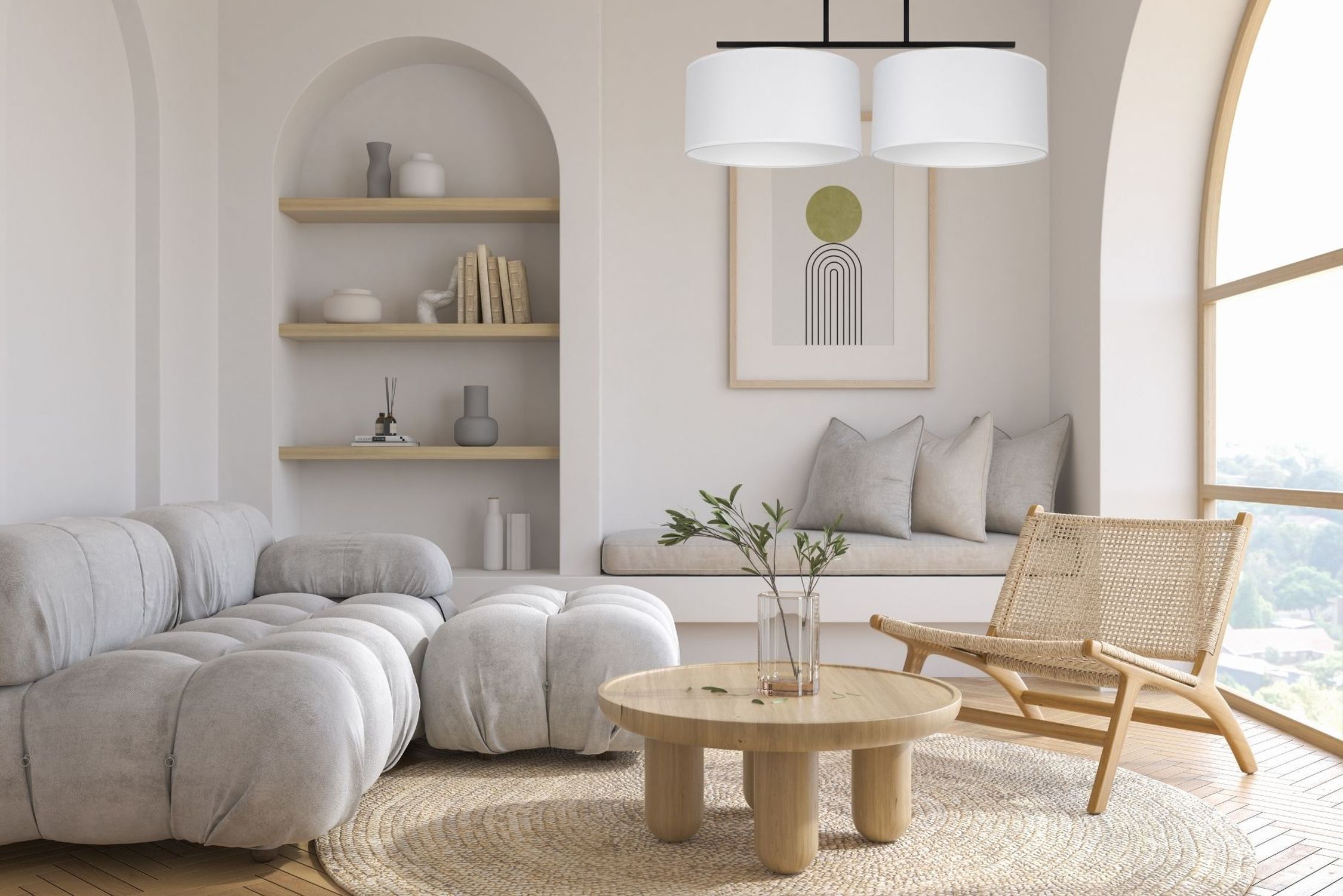 Deckenlampe Stoff blendarm Schwarz Weiß E27 L:70 cm Dekoration für Zuhause, Mobiliar, Tabelle