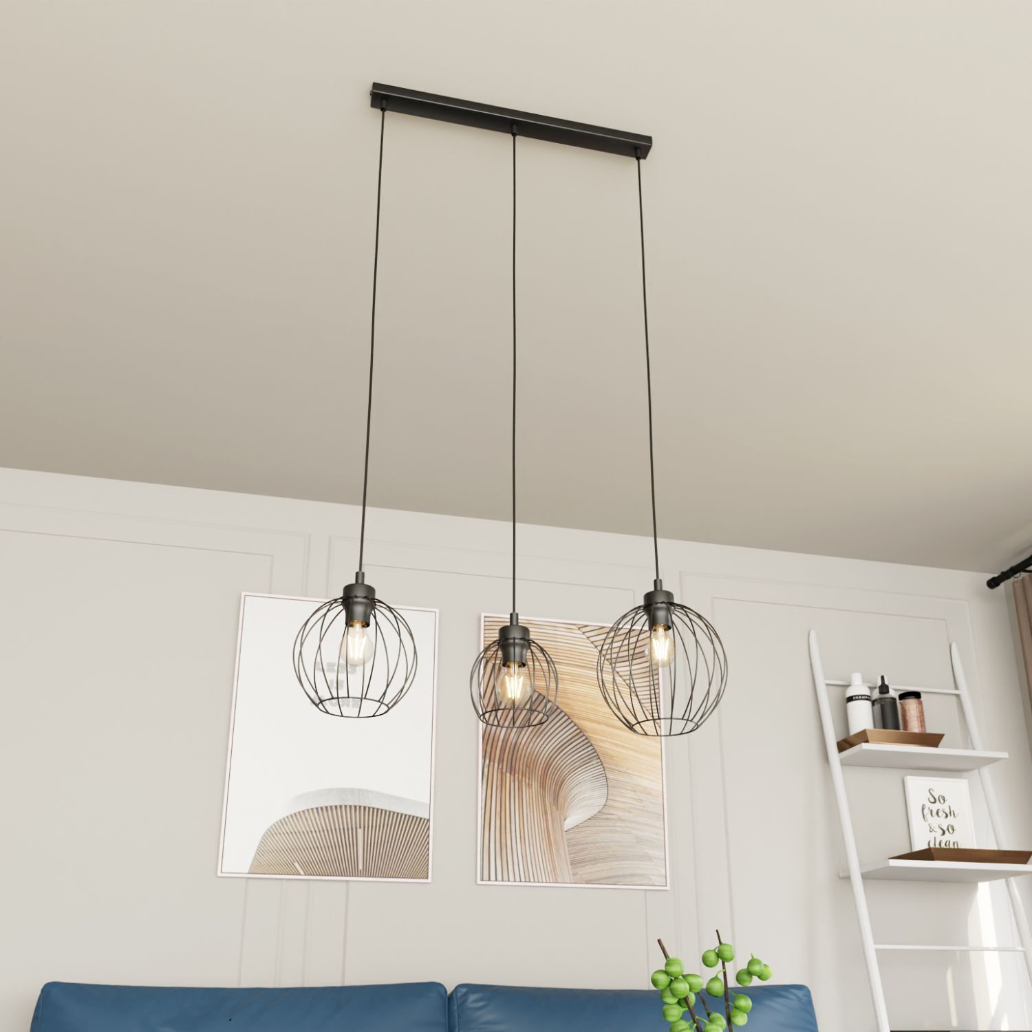 Lange Pendelleuchte Draht E27 L:77 cm Metall Schwarz