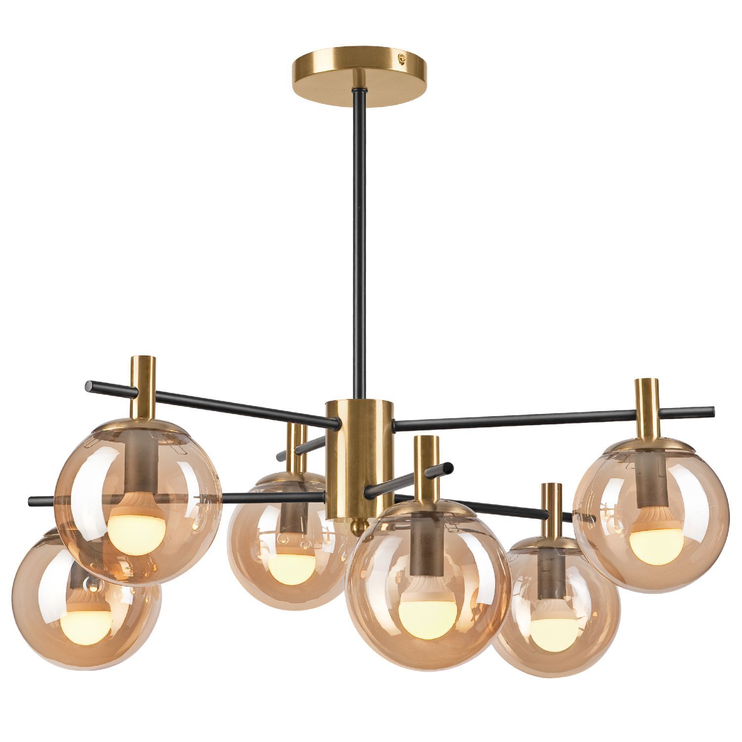 Kronleuchter, Glaskugeln, Bronze, Schwarze Stangen, Hängelampe