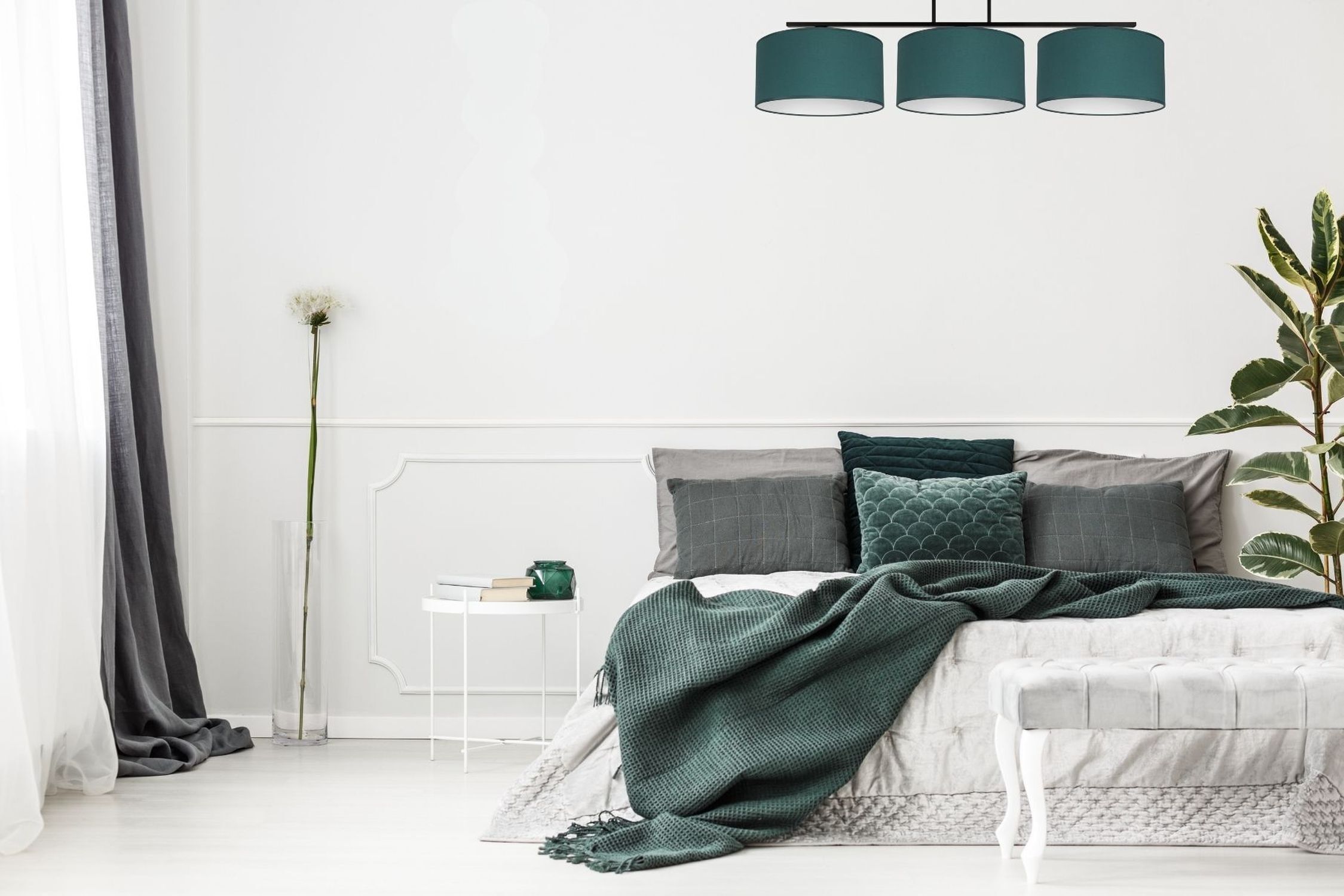 Blendarme Deckenlampe Stoff Grün Weiß E27 3-flammig Schlafzimmer, Bett, Bettdecke, Throw, Kissen