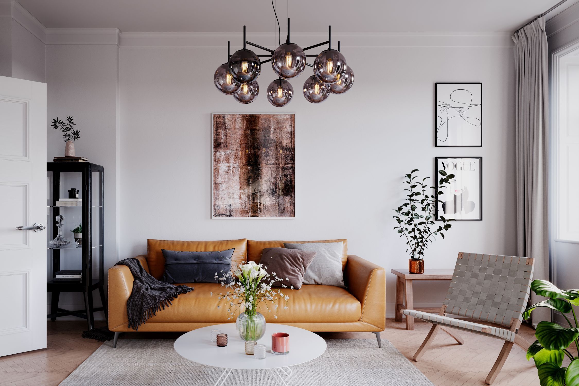 sofa, leder, orange, wohnzimmer, kissen