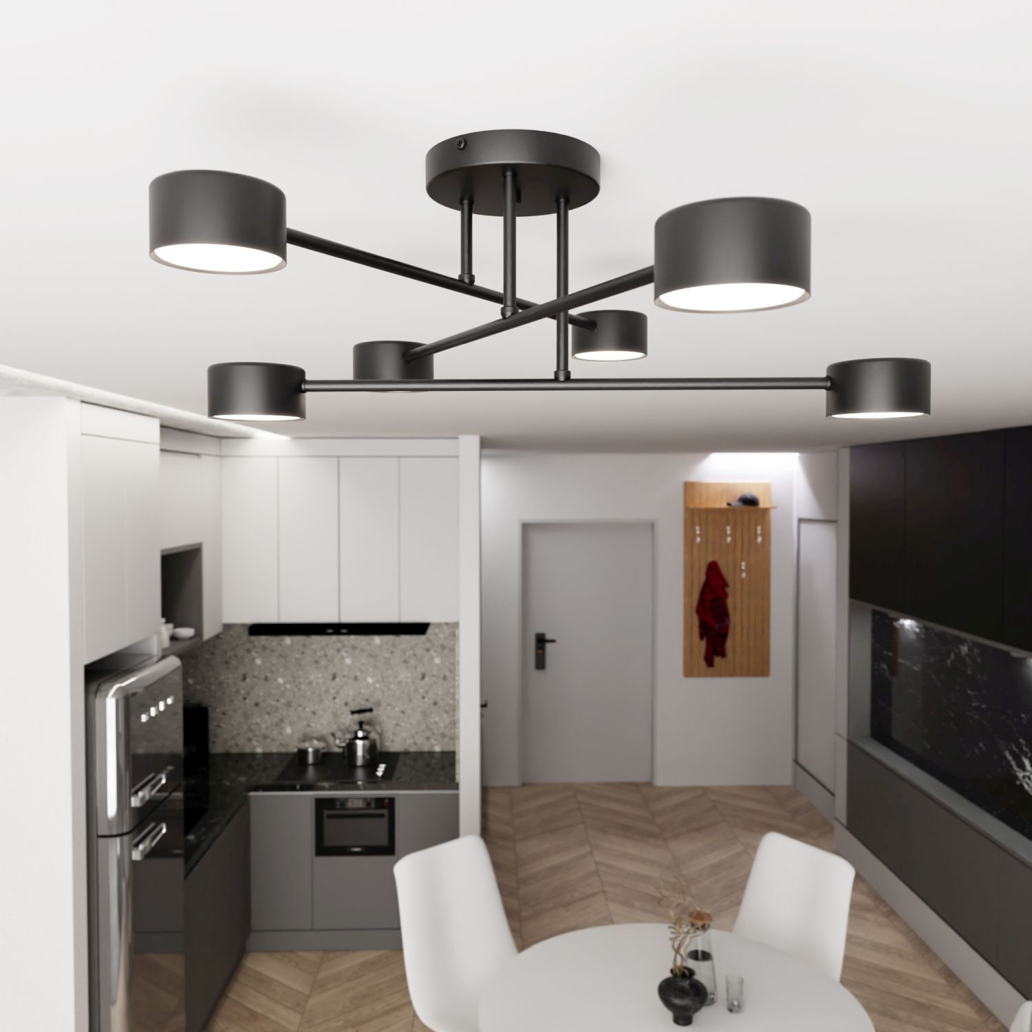 Deckenleuchte Schwarz Metall akzentuiert GX53 B:60 cm Deckenleuchte, Innenarchitektur, Leuchte, Tasse, Küche