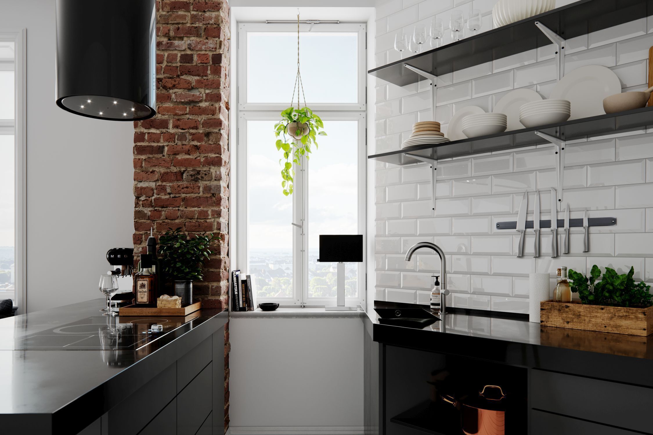 Drinnen, Innenarchitektur, Küche, Waschbeckenhahn, Pflanze