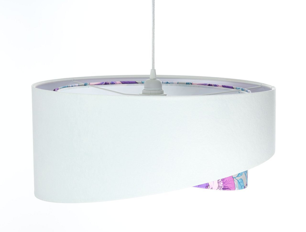 Pendelleuchte Weiß Lila Blumen Print E27 rund Ø 50 cm Stoff